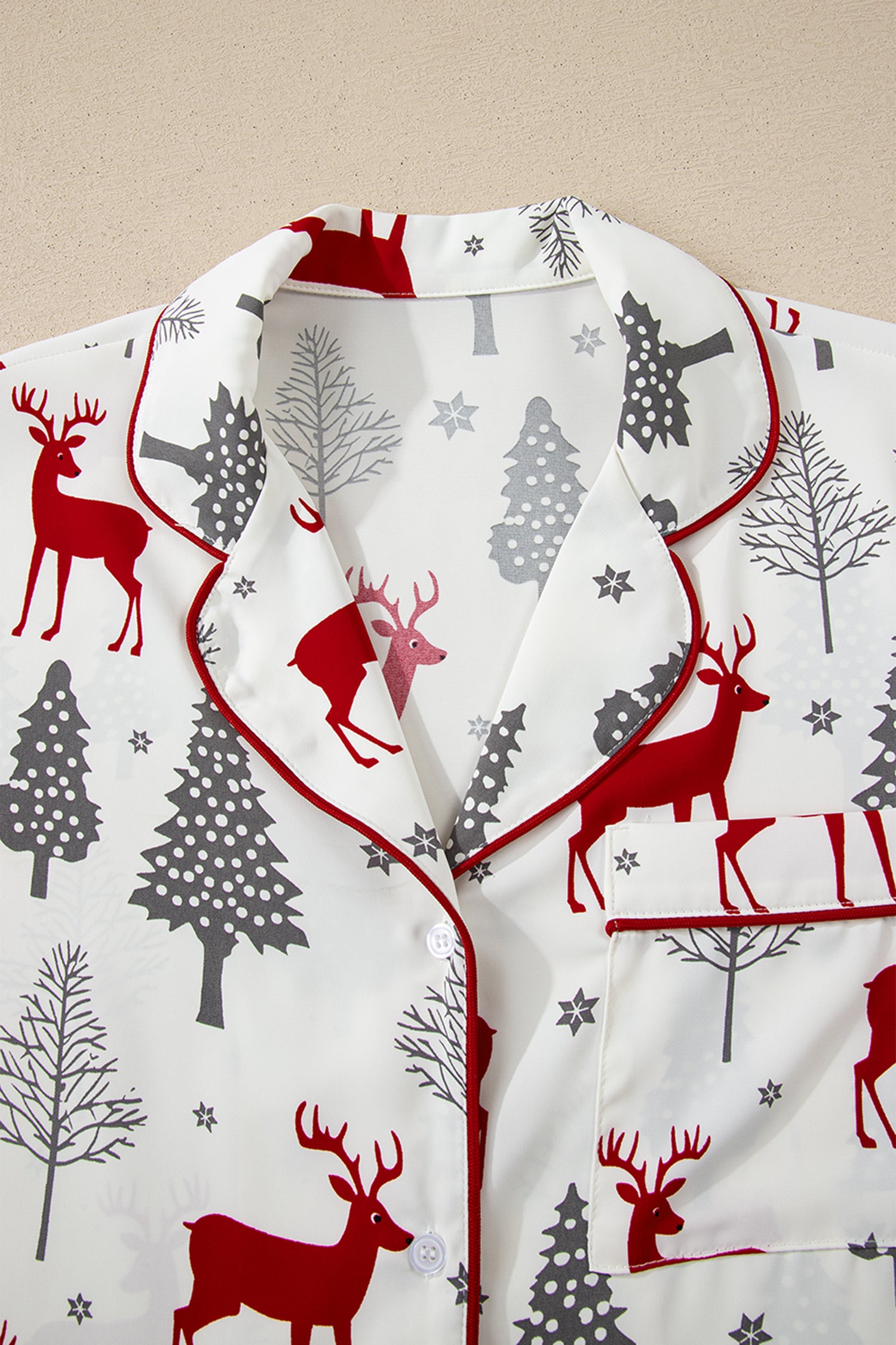 White Christmas Fashion Print Velvet Trim Bow Knot Pajama 2pcs Short Set-Loungewear & Sleepwear/Sleepwear-[Adult]-[Female]-2022 Online Blue Zone Planet