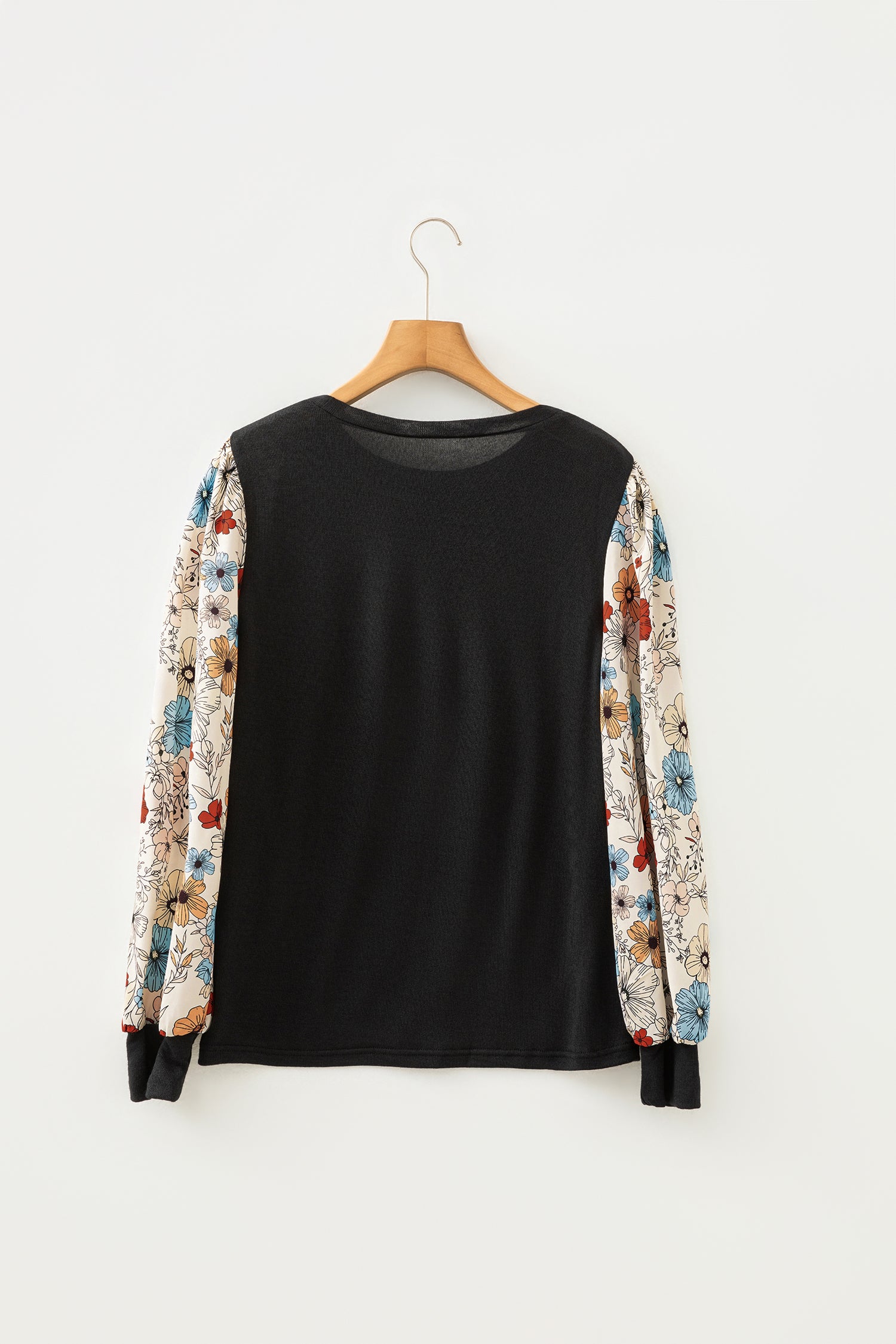 Apricot Flower Puff Sleeve Patchwork Top-Tops/Long Sleeve Tops-[Adult]-[Female]-2022 Online Blue Zone Planet