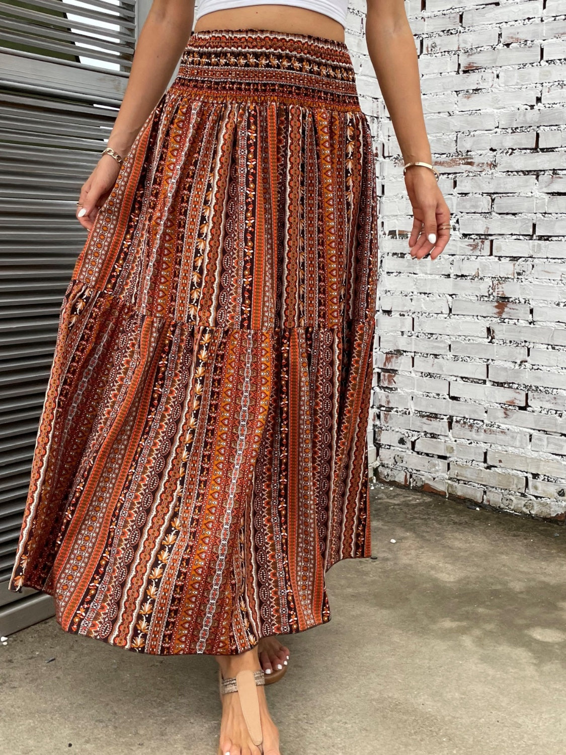 Printed Elastic Waist Maxi Skirt-BOTTOMS SIZES SMALL MEDIUM LARGE-[Adult]-[Female]-2022 Online Blue Zone Planet