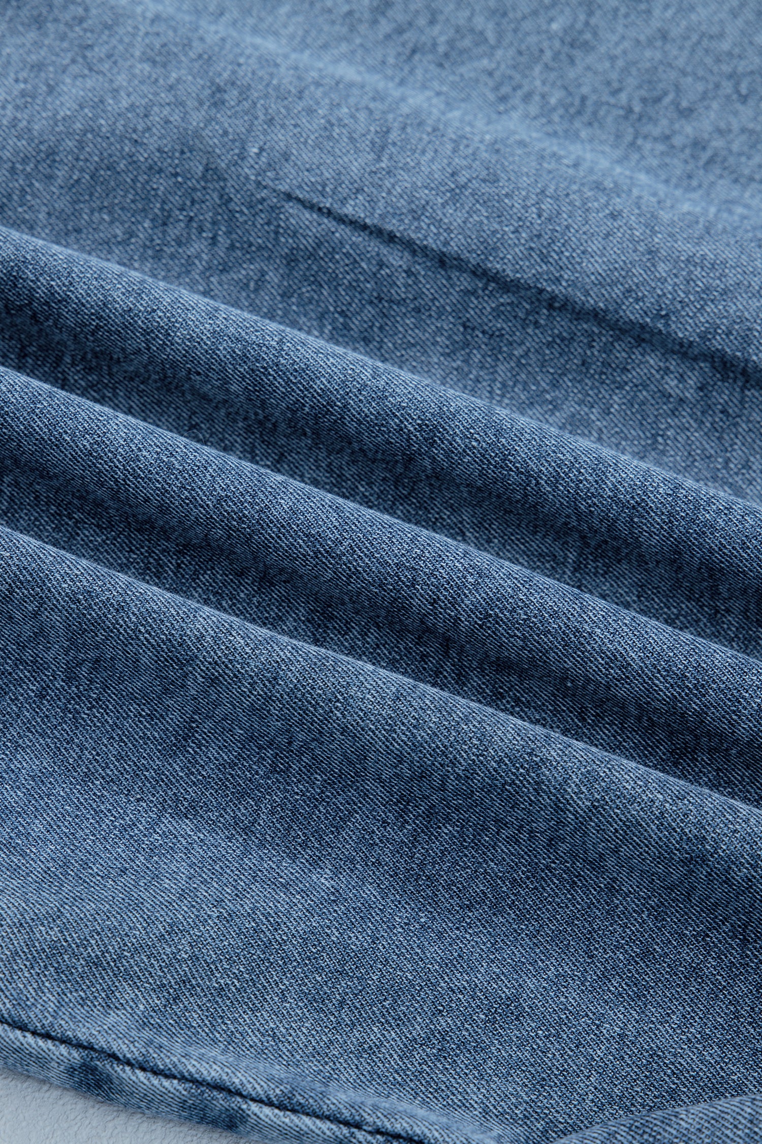 Beau Blue Frilled Short Sleeve Snap Button Denim Shirt-Tops/Blouses & Shirts-[Adult]-[Female]-2022 Online Blue Zone Planet