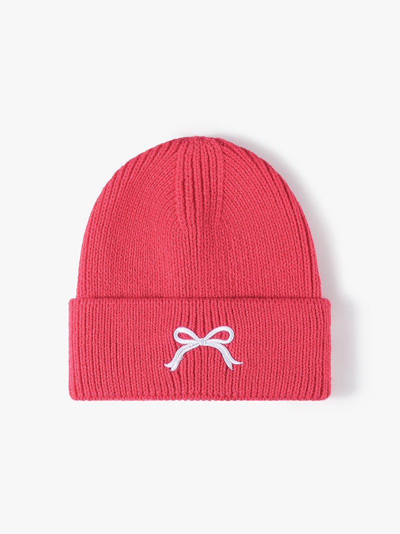 Embroidered Bow Knit Hat-BEANIES-[Adult]-[Female]-Strawberry-One Size-2022 Online Blue Zone Planet