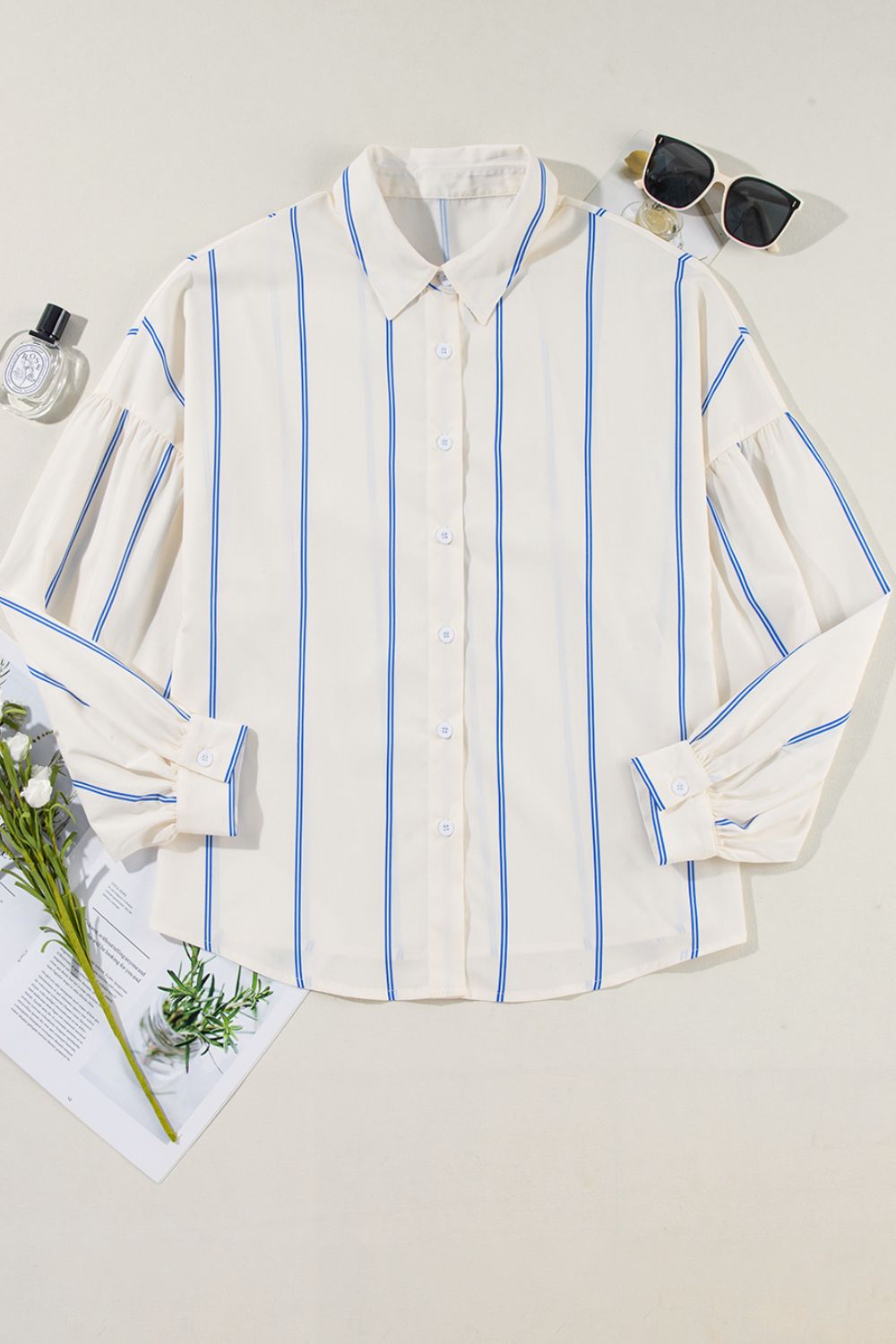 Stripe Drop Shoulder Long Sleeve Shirt-TOPS / DRESSES-[Adult]-[Female]-2022 Online Blue Zone Planet