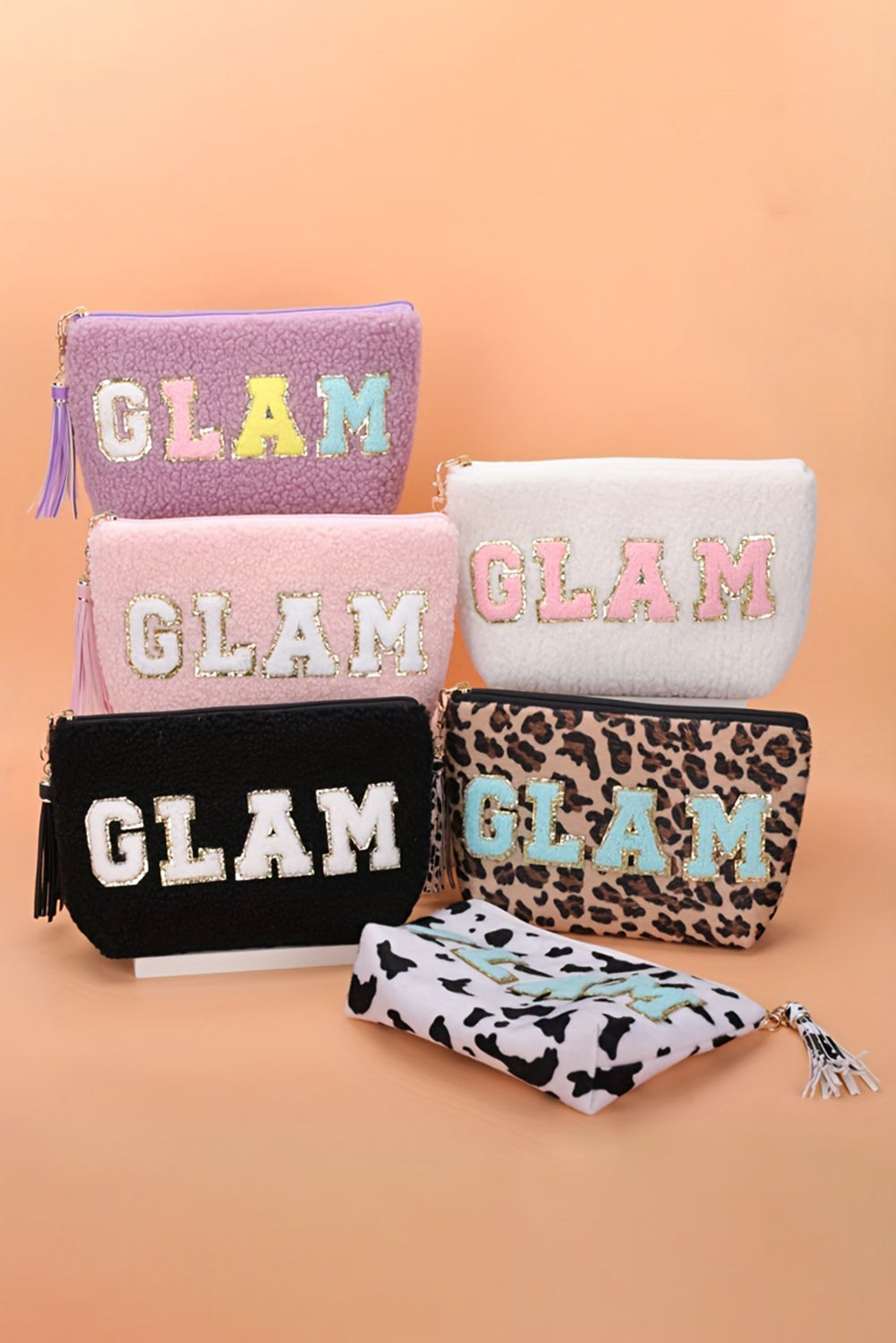 Phalaenopsis Sparkle Letter Pattern Tassel Zipper Makeup Bag-Shoes & Bags/Makeup Bags-[Adult]-[Female]-2022 Online Blue Zone Planet