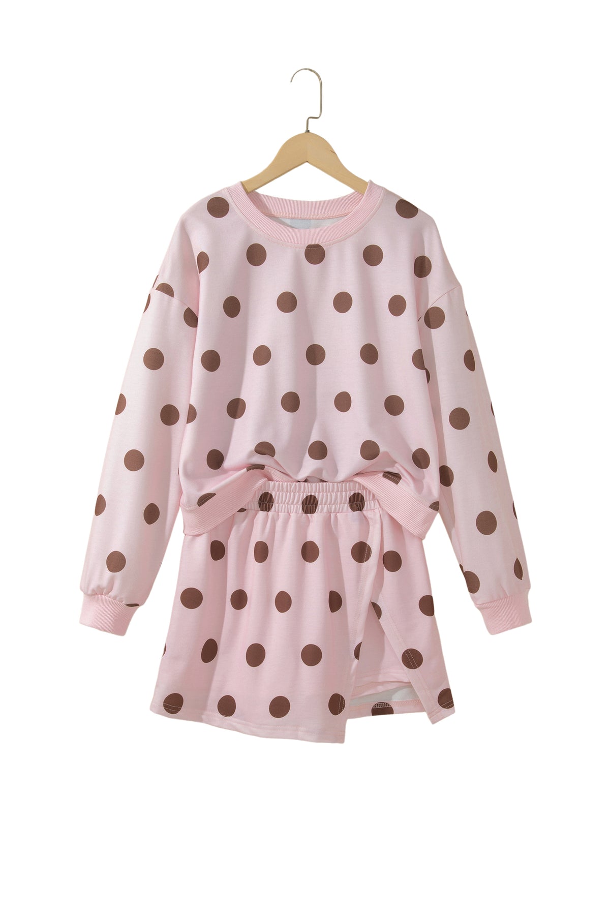 Pink Polka Dot Two Piece Set Long Sleeve Casual Skirt Set-Two Piece Sets/Two Piece Dresses-[Adult]-[Female]-2022 Online Blue Zone Planet