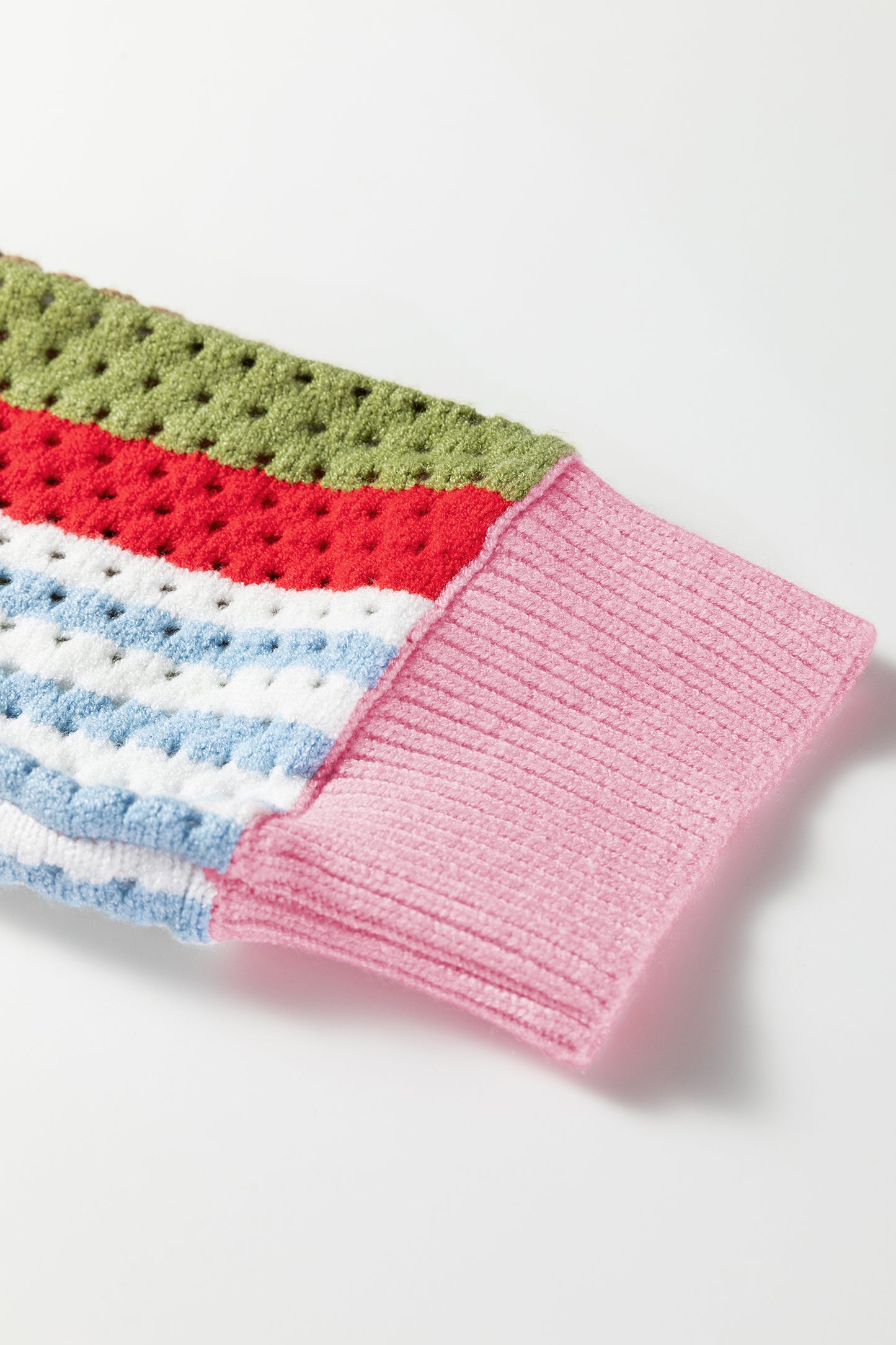 Multicolour Striped Pointelle Knit Short Sleeve Sweater-TOPS / DRESSES-[Adult]-[Female]-2022 Online Blue Zone Planet