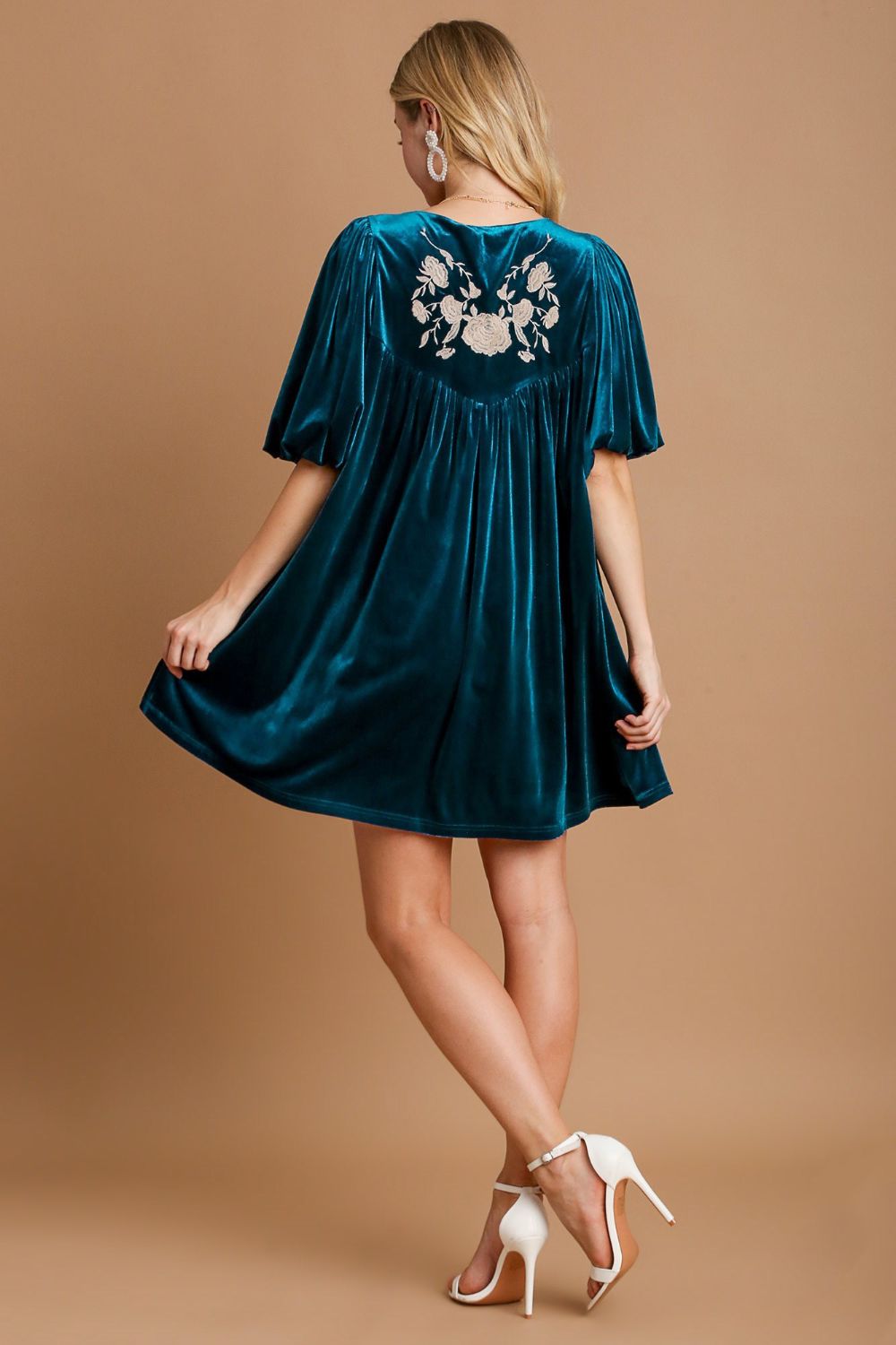 Umgee Embroidered Half Sleeve Velvet Mini Dress with Tassel-TOPS / DRESSES-[Adult]-[Female]-2022 Online Blue Zone Planet