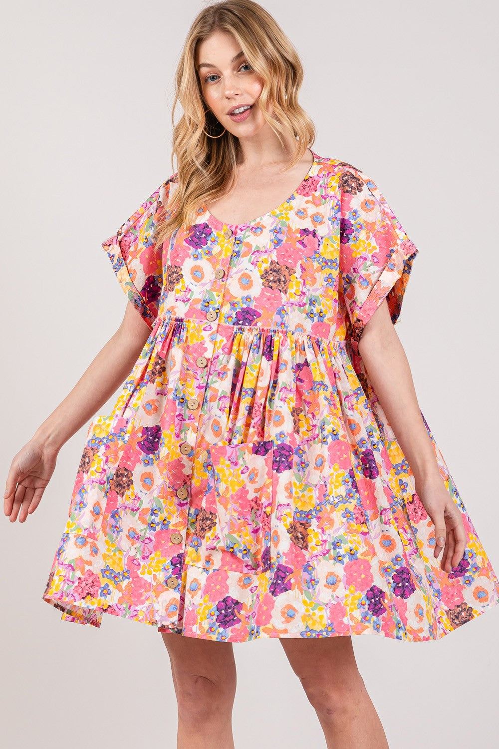 SAGE + FIG Floral Short Sleeve Babydoll Dress with Pockets-TOPS / DRESSES-[Adult]-[Female]-2022 Online Blue Zone Planet