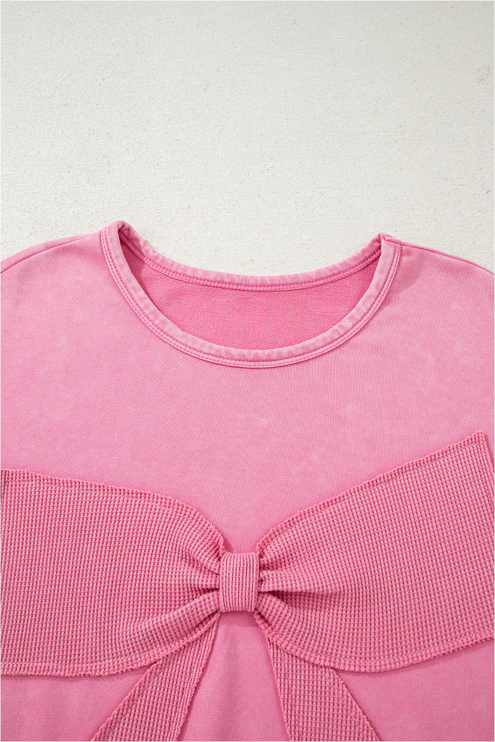 Bonbon Waffle Bowknot Patchwork Graphic Mineral Wash Plus Size Sweatshirt-Plus Size/Plus Size Sweatshirts & Hoodies-[Adult]-[Female]-2022 Online Blue Zone Planet