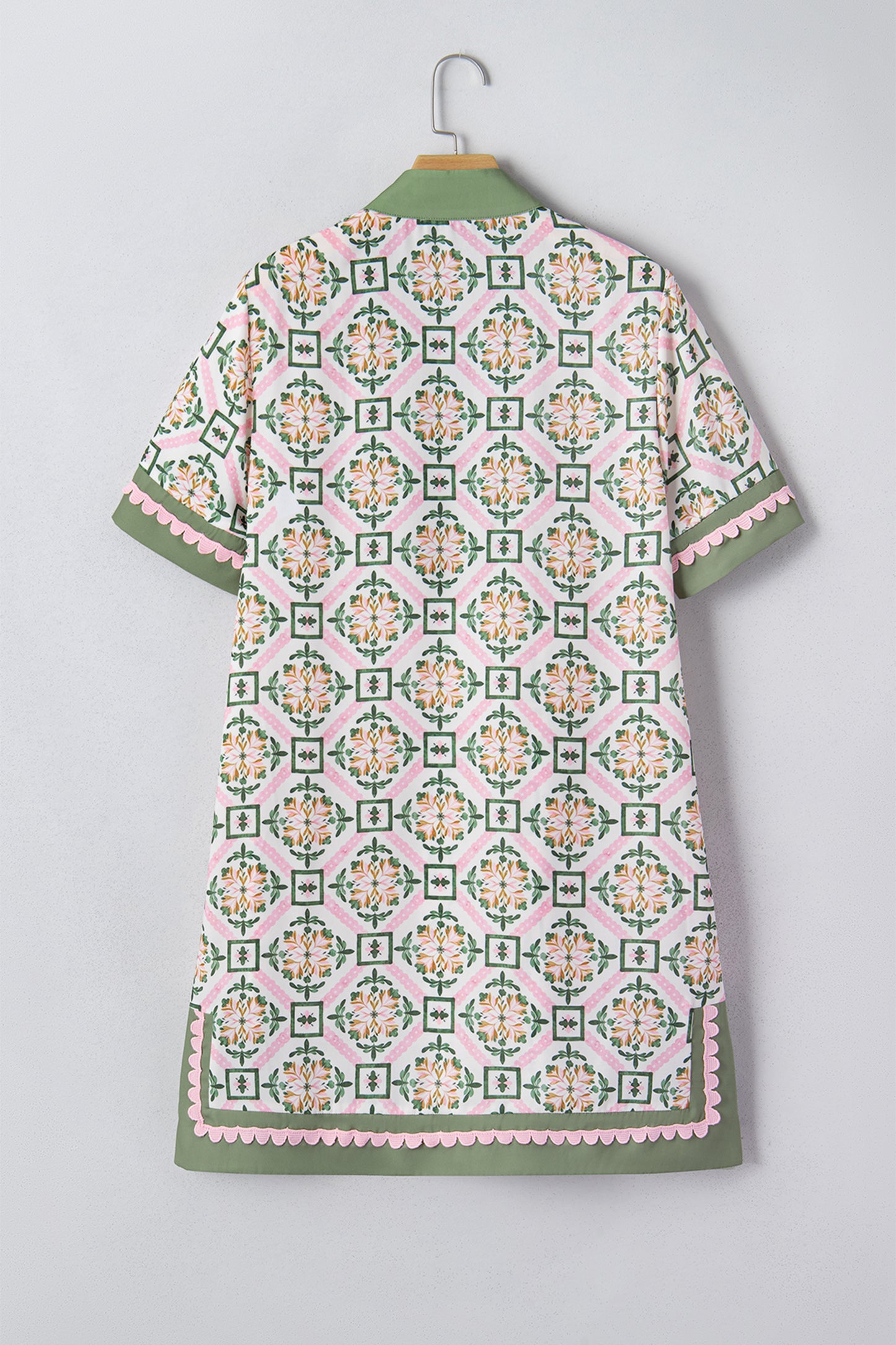 Multicolour Boho Geometric Flower Print Short Sleeve Loose Mini Dress-TOPS / DRESSES-[Adult]-[Female]-2022 Online Blue Zone Planet