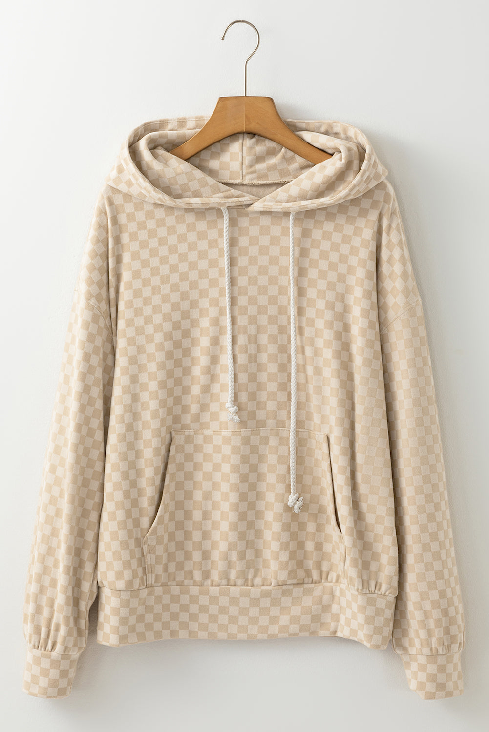 Checkered Print Kangaroo Pocket Drawstring Hoodie-TOPS / DRESSES-[Adult]-[Female]-2022 Online Blue Zone Planet