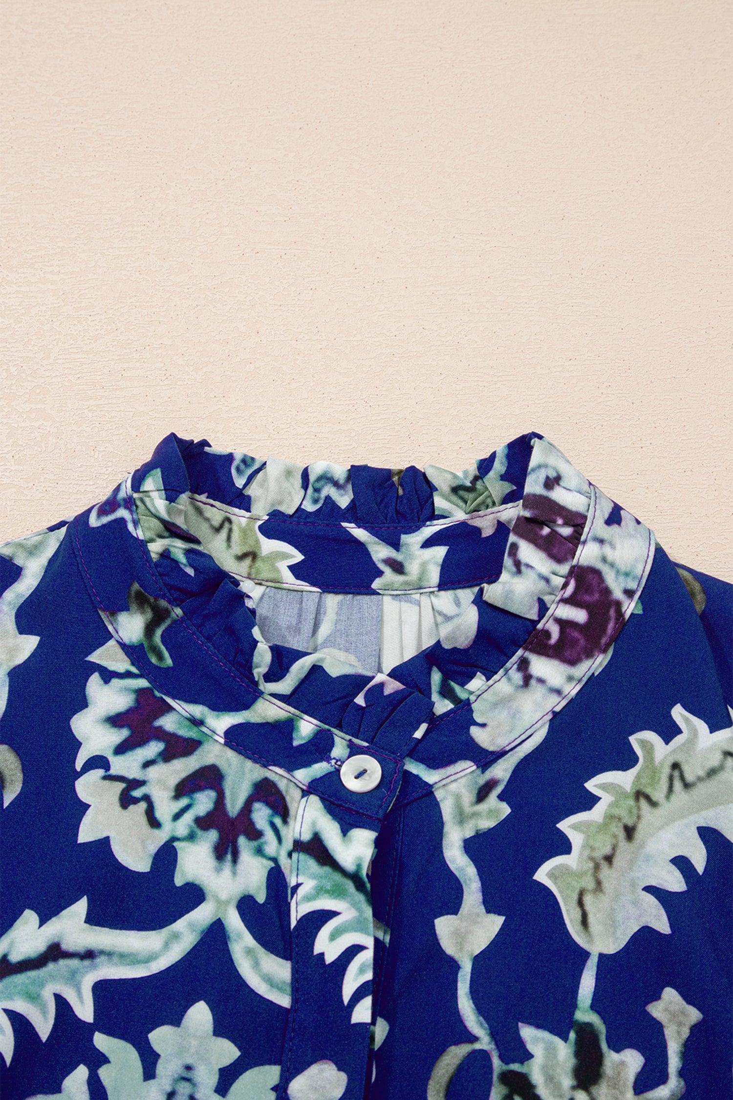Blue Wild Floral Print Frilled Collar Half Sleeve Long Dress-TOPS / DRESSES-[Adult]-[Female]-2022 Online Blue Zone Planet