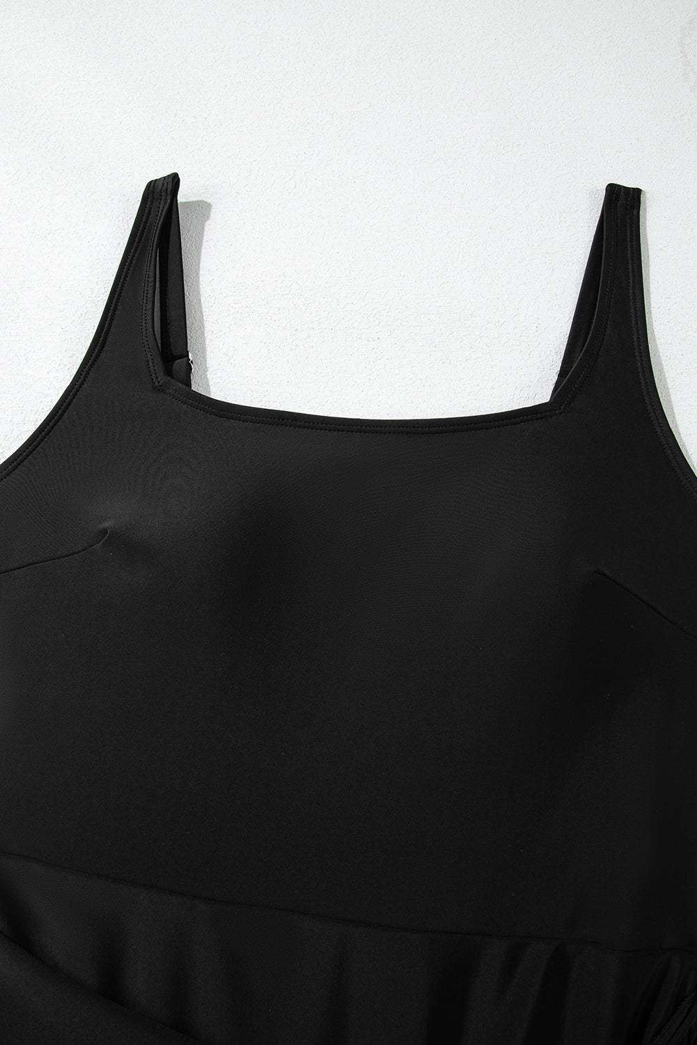 Black Side Tied Waist Square Neck Adjustable Straps A-line One Piece Swim Dress-TOPS / DRESSES-[Adult]-[Female]-2022 Online Blue Zone Planet