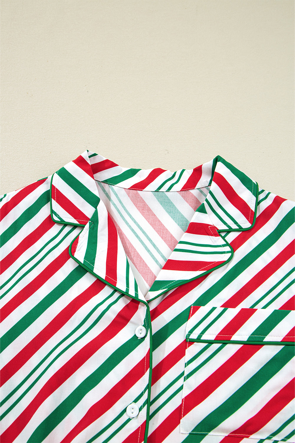 Green Stripe Contrast Velvet Ribbon Knot Christmas 2pcs Pajama Set-Loungewear & Sleepwear/Sleepwear-[Adult]-[Female]-2022 Online Blue Zone Planet