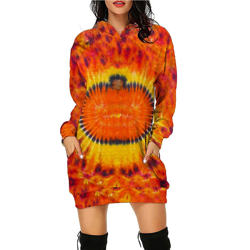 Blue Zone Planet | Women Halloween Pumpkin Print Hoodie Dress-TOPS / DRESSES-[Adult]-[Female]-Pattern5-S-2022 Online Blue Zone Planet