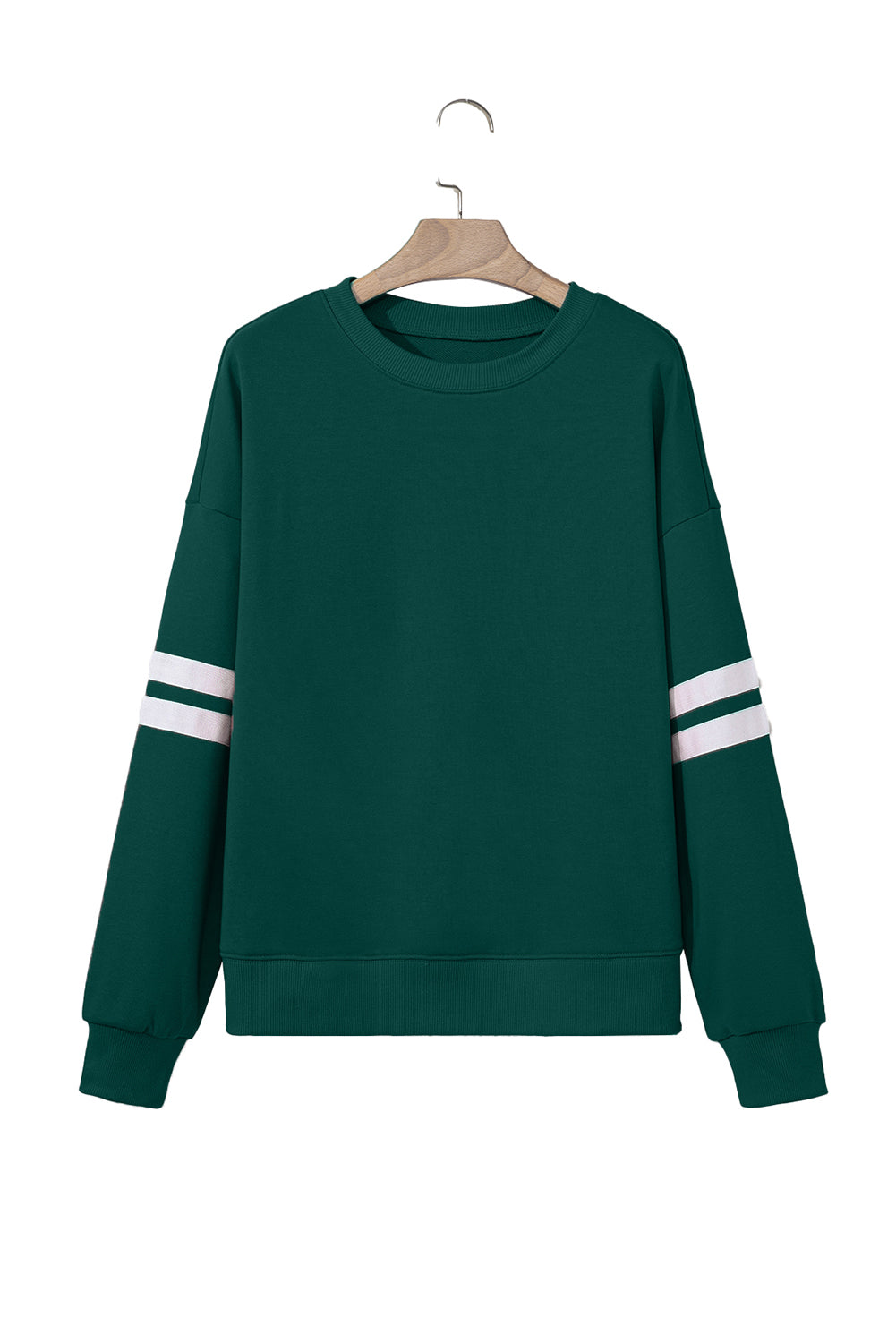 Evergreen Varsity Striped Detail Drop Shoulder Oversized Sweatshirt-Tops/Sweatshirts & Hoodies-[Adult]-[Female]-2022 Online Blue Zone Planet