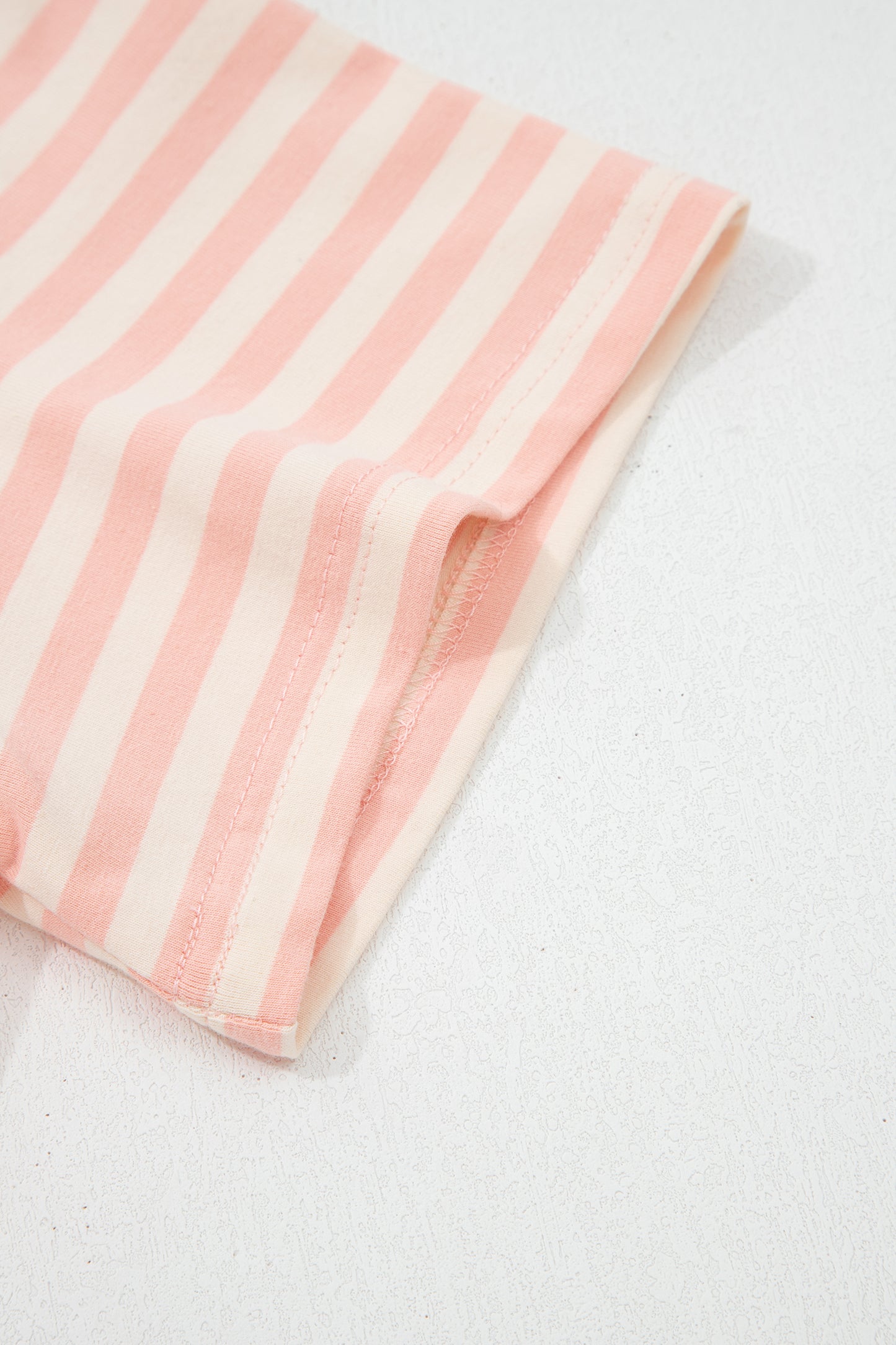 Pink Stripe Contrast Neck Loose Tee and Drawstring Shorts Set-Two Piece Sets/Short Sets-[Adult]-[Female]-2022 Online Blue Zone Planet