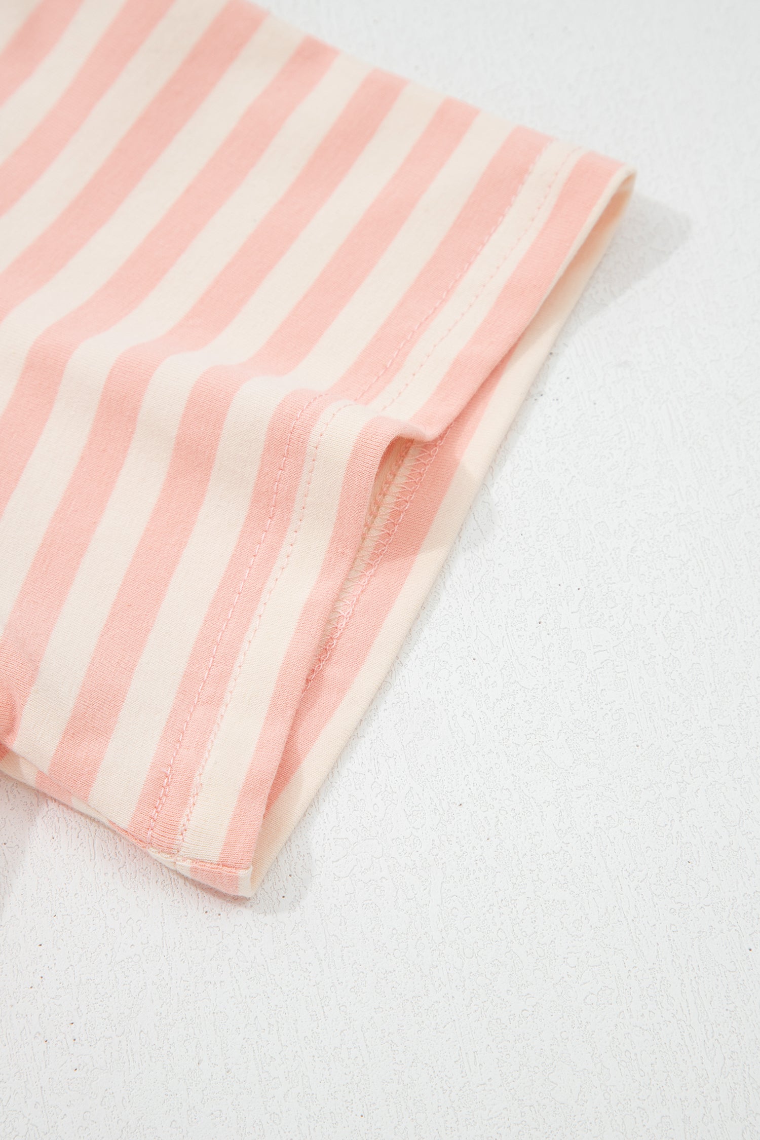 Pink Stripe Contrast Neck Loose Tee and Drawstring Shorts Set-Two Piece Sets/Short Sets-[Adult]-[Female]-2022 Online Blue Zone Planet