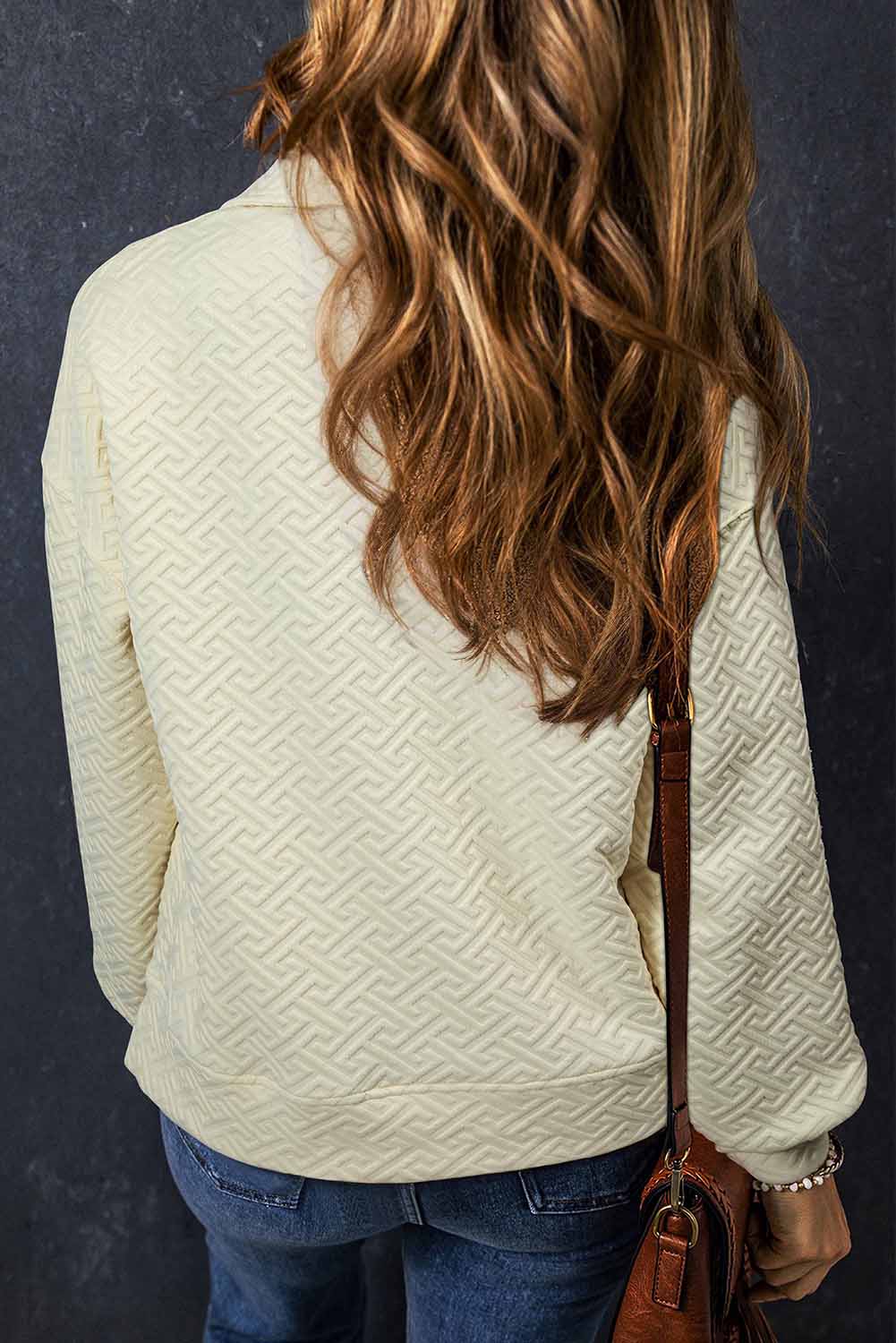 Beige Solid Textured Half Zipper Collared Sweatshirt-Tops/Sweatshirts & Hoodies-[Adult]-[Female]-2022 Online Blue Zone Planet