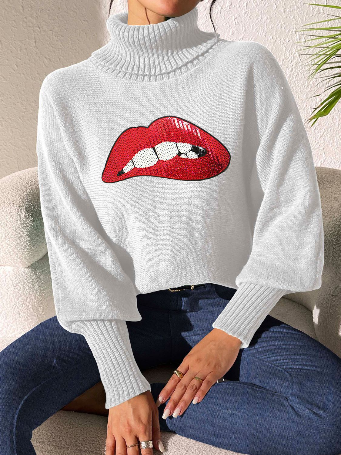 Lip Turtleneck Long Sleeve Sweater-TOPS / DRESSES-[Adult]-[Female]-2022 Online Blue Zone Planet