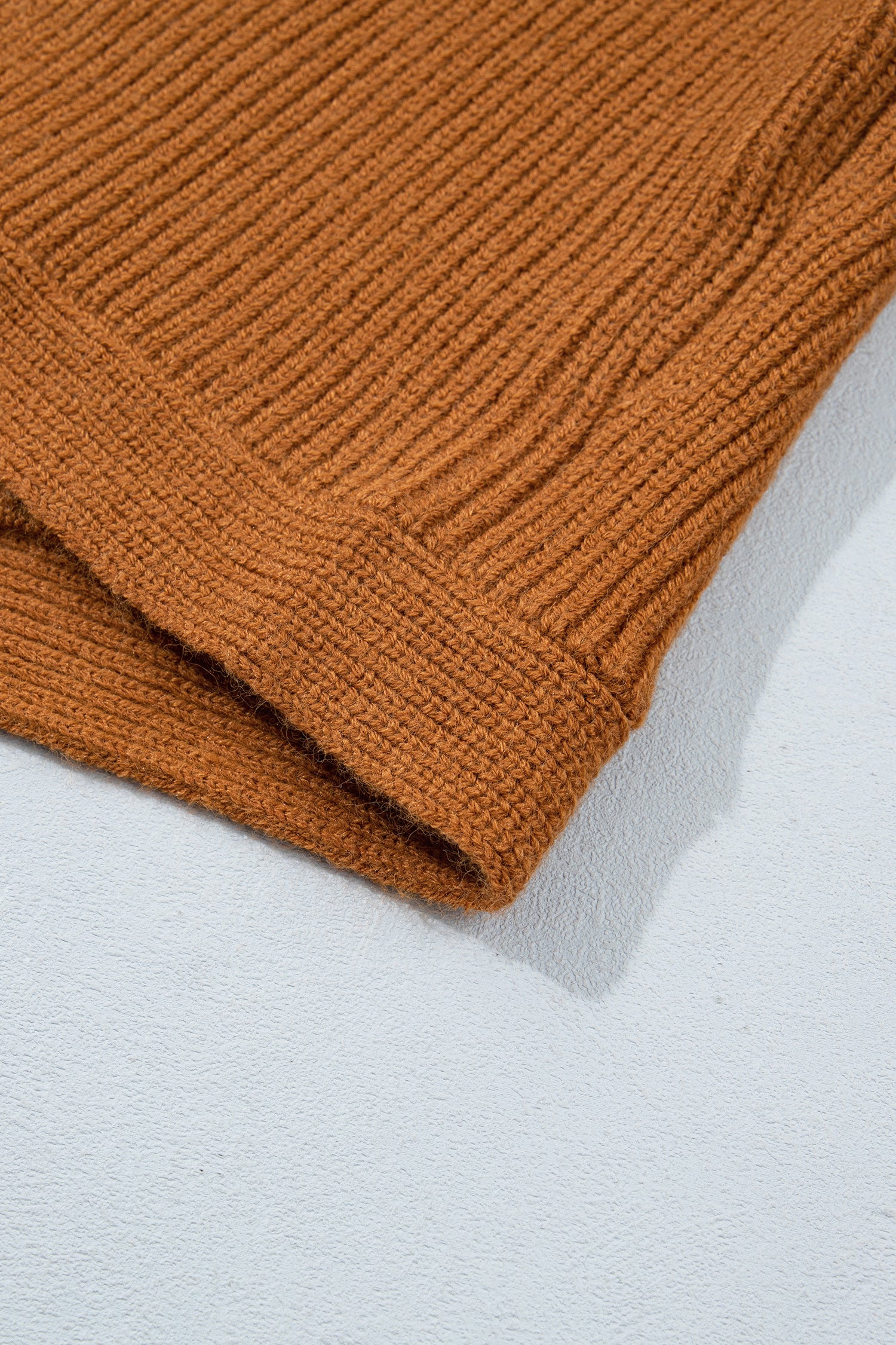 Mustard Ribbed Knit Collar Button Front Long Sleeve Cardigan-Sweaters & Cardigans/Cardigans-[Adult]-[Female]-2022 Online Blue Zone Planet