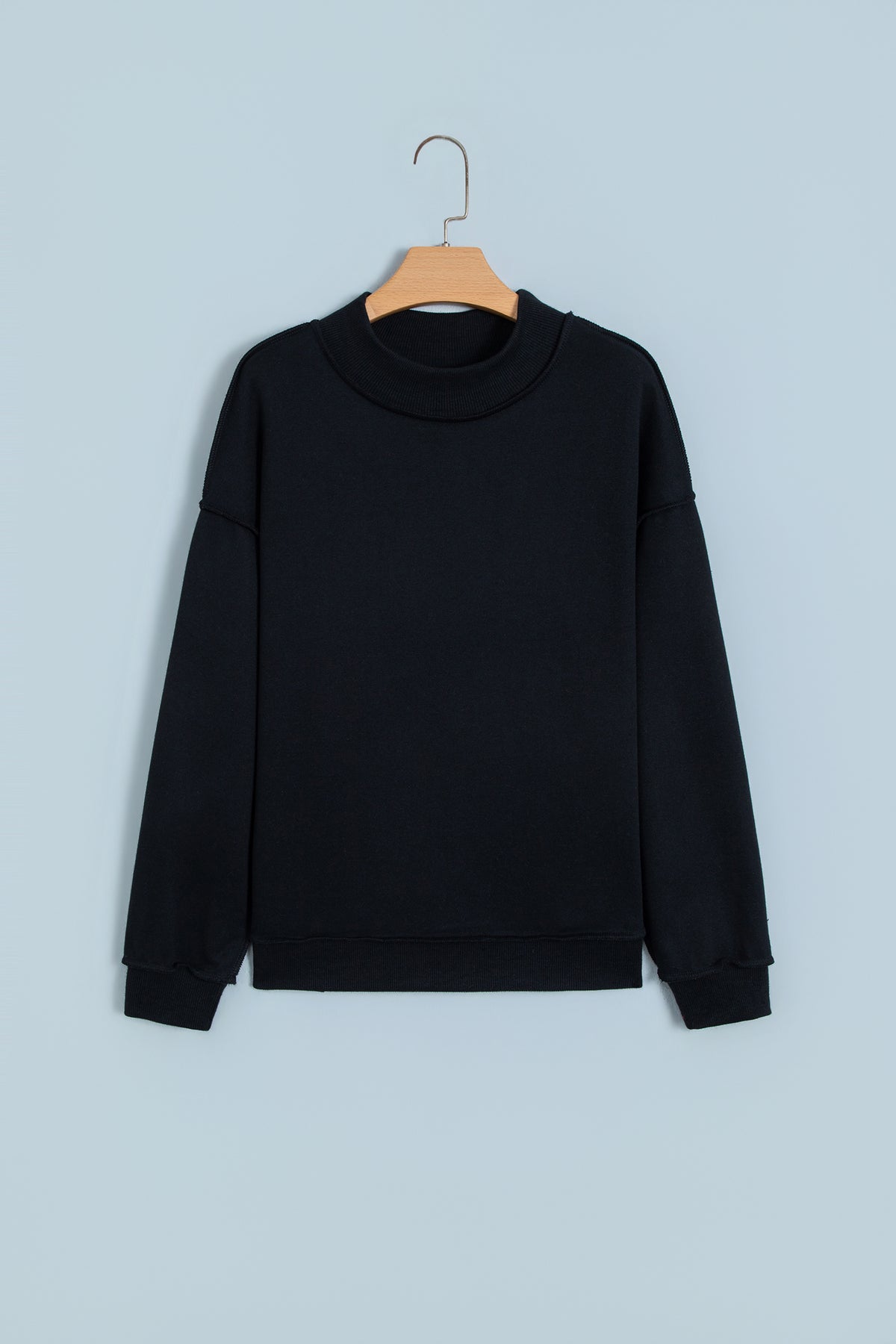 Black Oversize Drop Shoulder Reversible Mock Neck Sweatshirt-Tops/Sweatshirts & Hoodies-[Adult]-[Female]-2022 Online Blue Zone Planet
