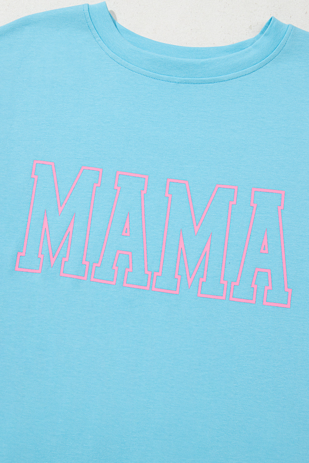 Light Blue Mama Letter Graphic Neon T Shirt-Tops/Tops & Tees-[Adult]-[Female]-2022 Online Blue Zone Planet