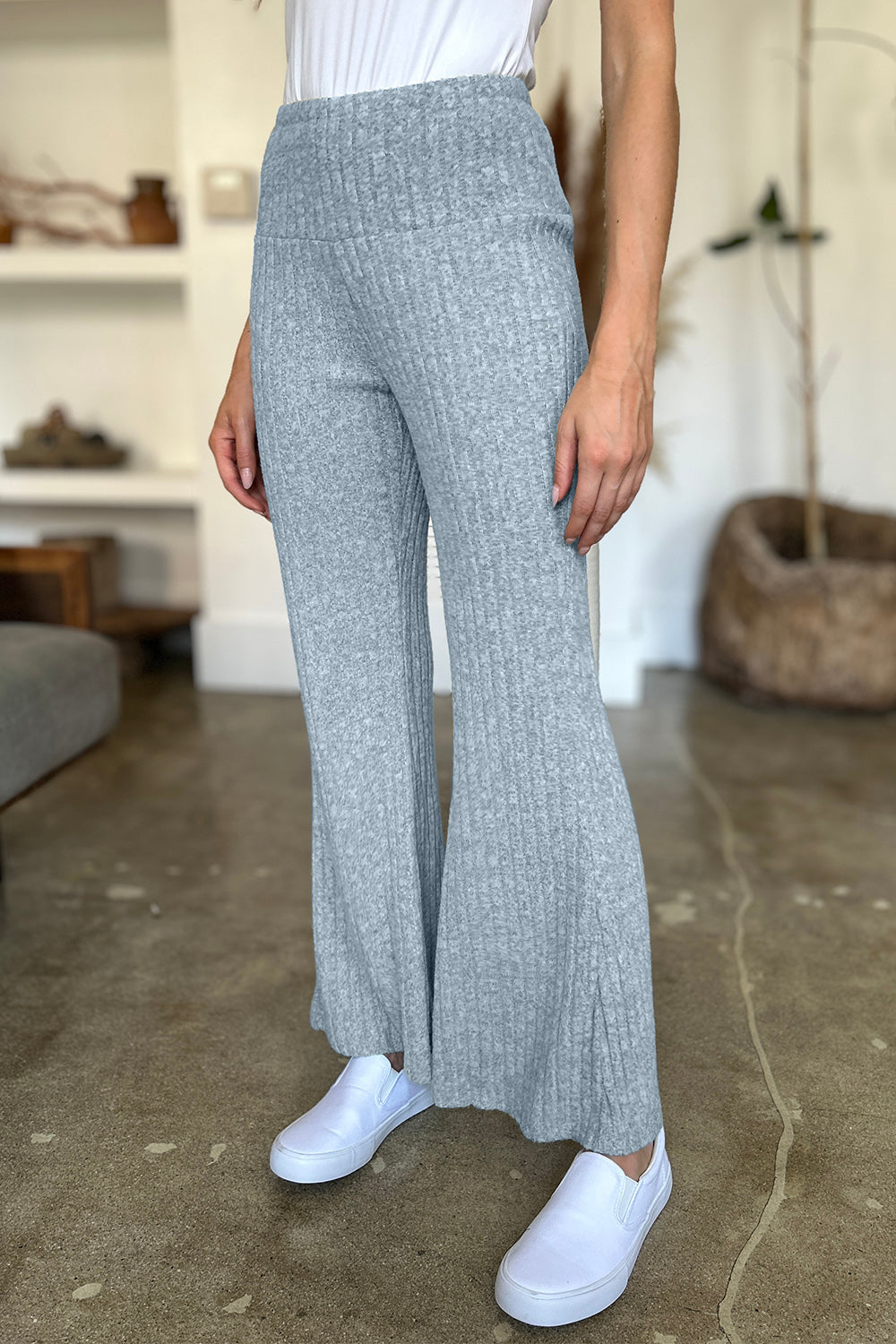 Blue Zone Planet | FAM-FAM Ribbed High Waist Flare Pants-BOTTOMS SIZES SMALL MEDIUM LARGE-[Adult]-[Female]-2022 Online Blue Zone Planet