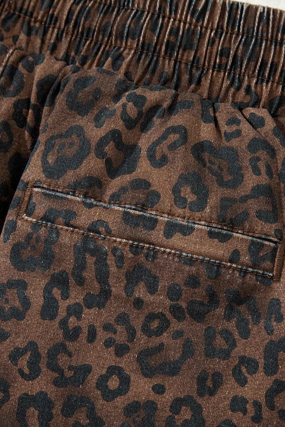 Brown Leopard Print Elastic Waist Drawstring Denim Skort-Bottoms/Denim Shorts-[Adult]-[Female]-2022 Online Blue Zone Planet