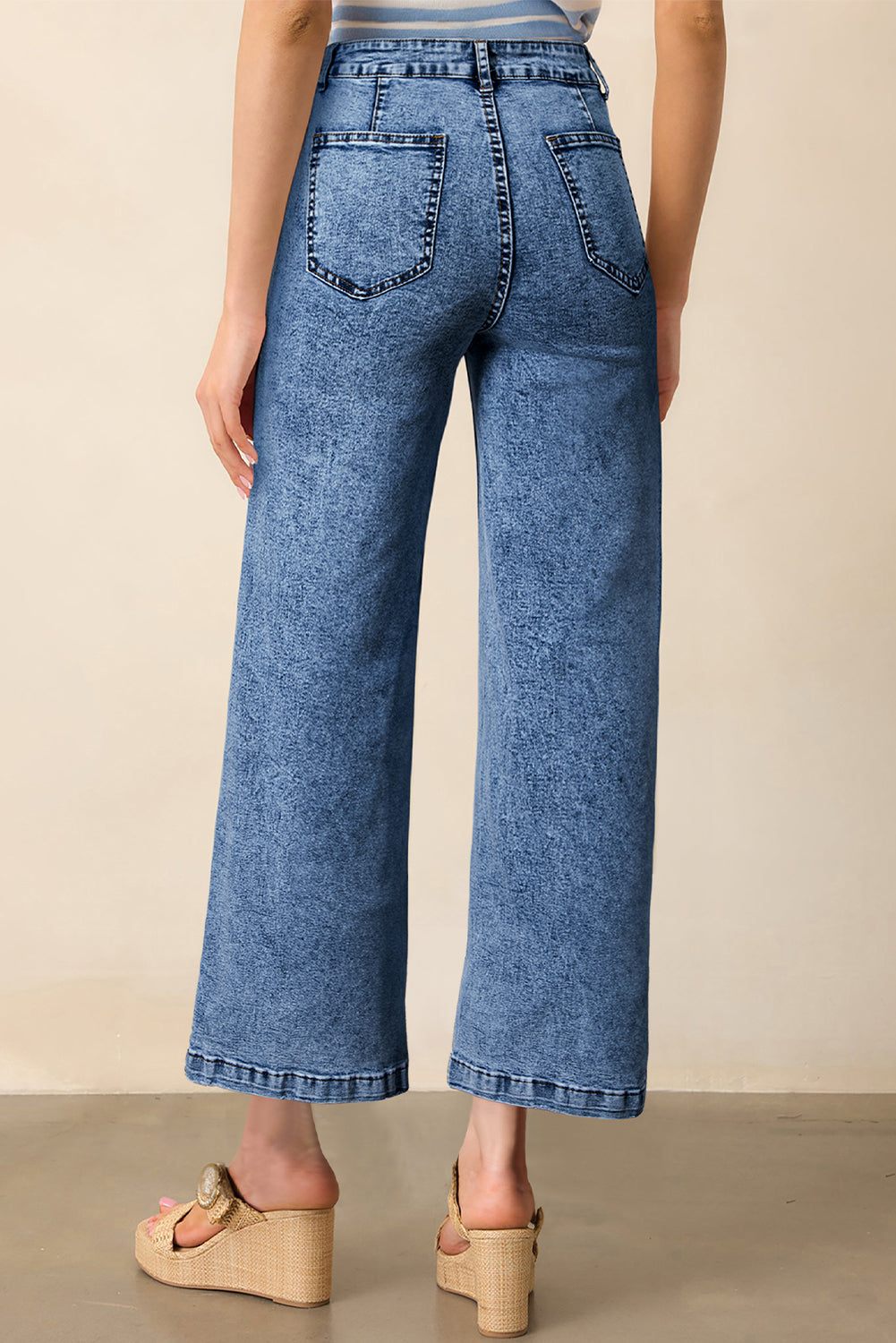 Light Blue Chic Patch Pocket Straight Leg Loose Jeans-Bottoms/Jeans-[Adult]-[Female]-2022 Online Blue Zone Planet