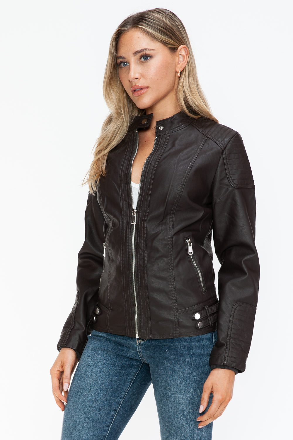 Blue Zone Planet | Snobbish Faux Leather Biker Jacket with Side Zip Pockets-TOPS / DRESSES-[Adult]-[Female]-2022 Online Blue Zone Planet