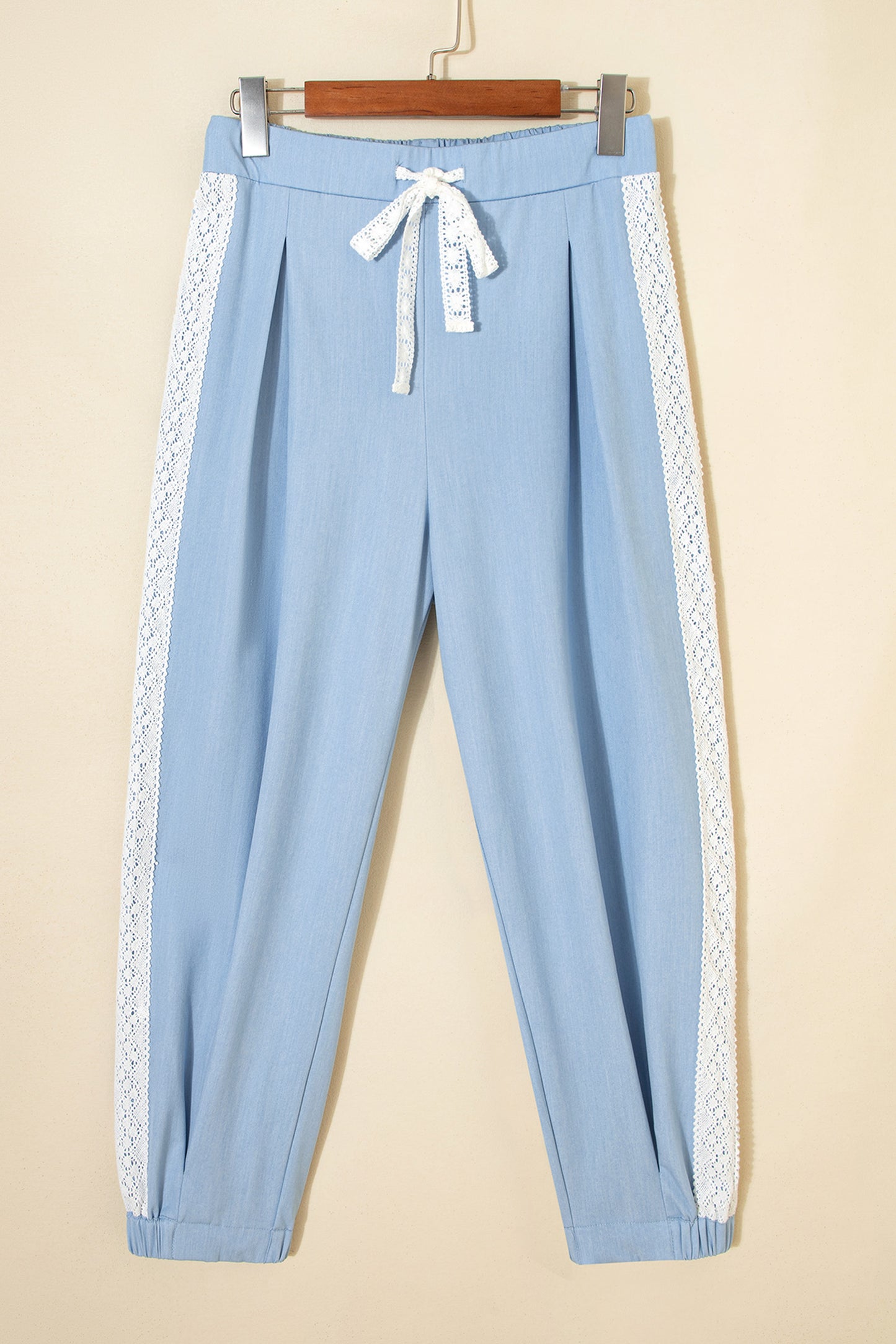 Beau Blue Lace Accent Floral Patched Pocket Pleated Wide Leg Slouchy Pants-Bottoms/Pants & Culotte-[Adult]-[Female]-2022 Online Blue Zone Planet