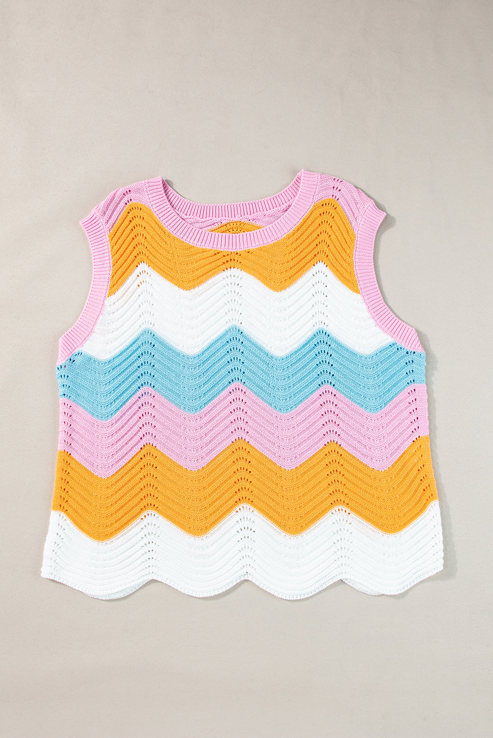 Multicolour Striped Colorblock Scalloped Hem Knitted Vest-Sweaters & Cardigans/Sweater Vests-[Adult]-[Female]-2022 Online Blue Zone Planet