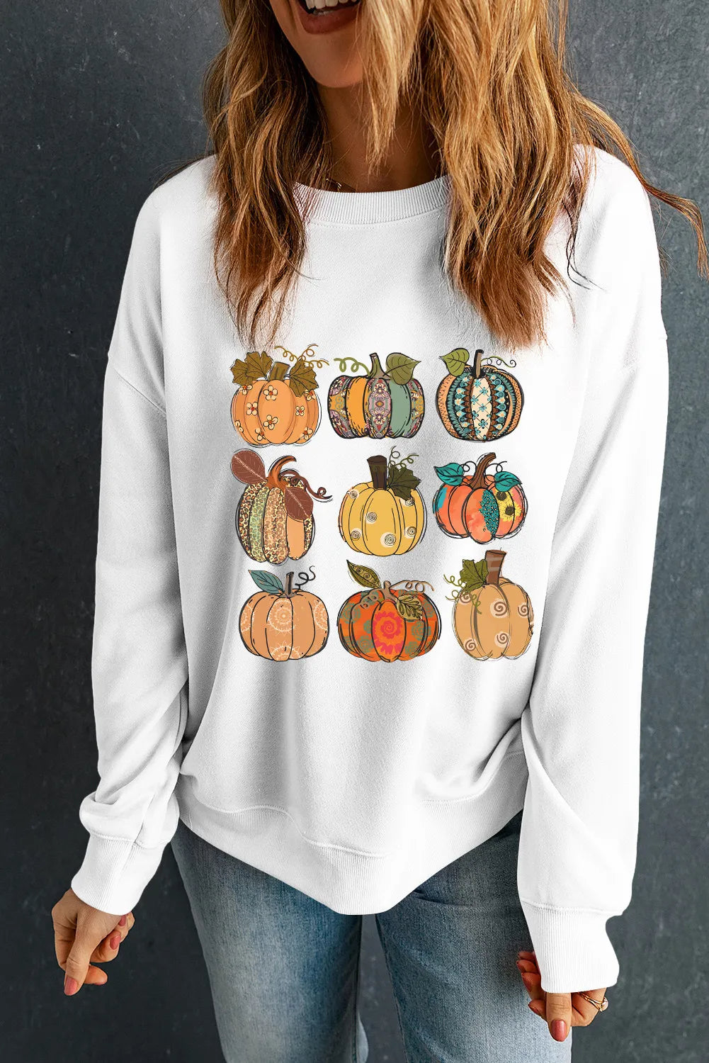 Pumpkin Graphic Long Sleeve Sweatshirt-TOPS / DRESSES-[Adult]-[Female]-2022 Online Blue Zone Planet