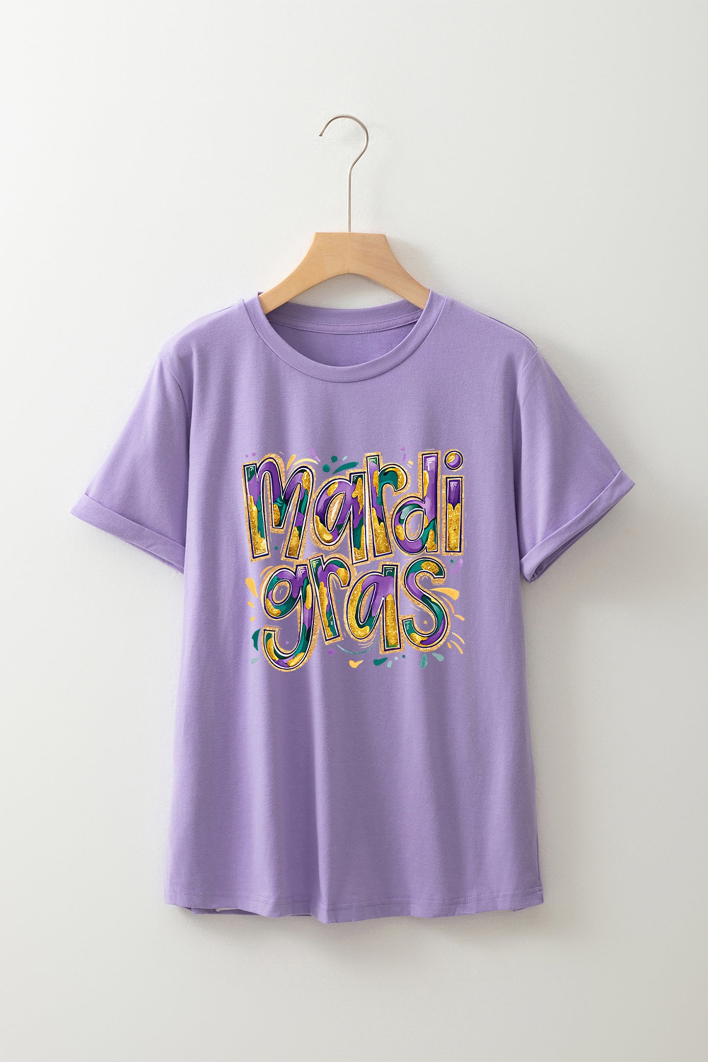 Wisteria mardi gras Cheerful Letter Graphic Tee-Graphic Tees-[Adult]-[Female]-2022 Online Blue Zone Planet