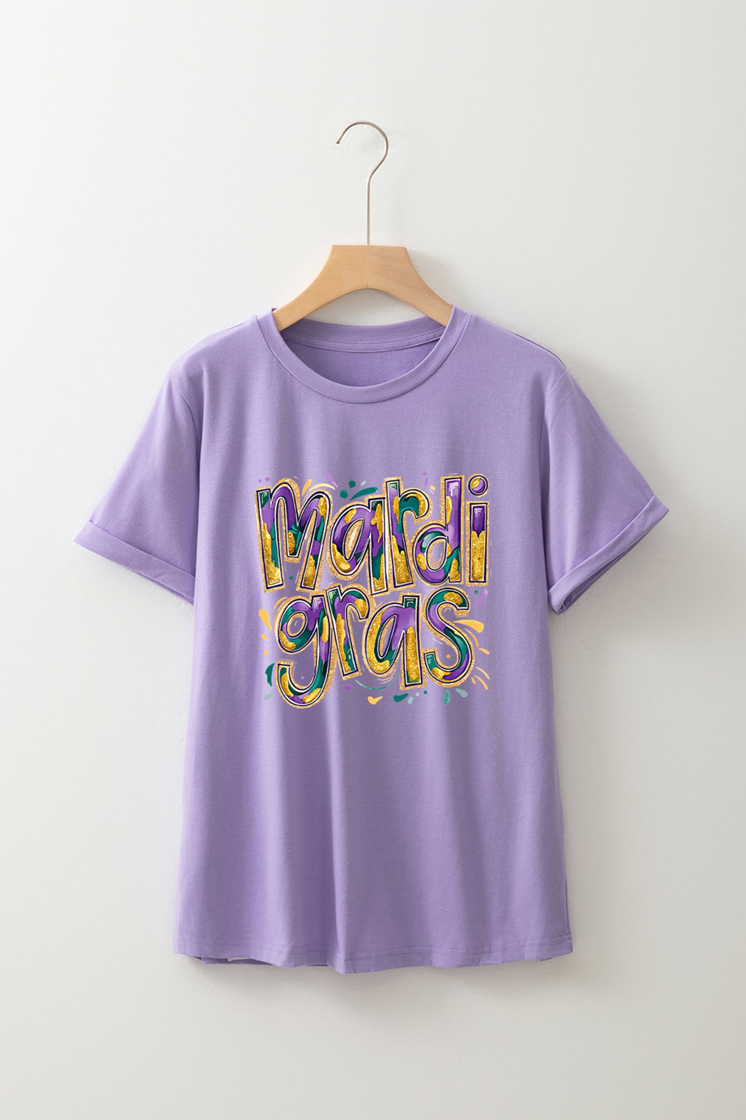 Wisteria mardi gras Cheerful Letter Graphic Tee-Graphic Tees-[Adult]-[Female]-2022 Online Blue Zone Planet