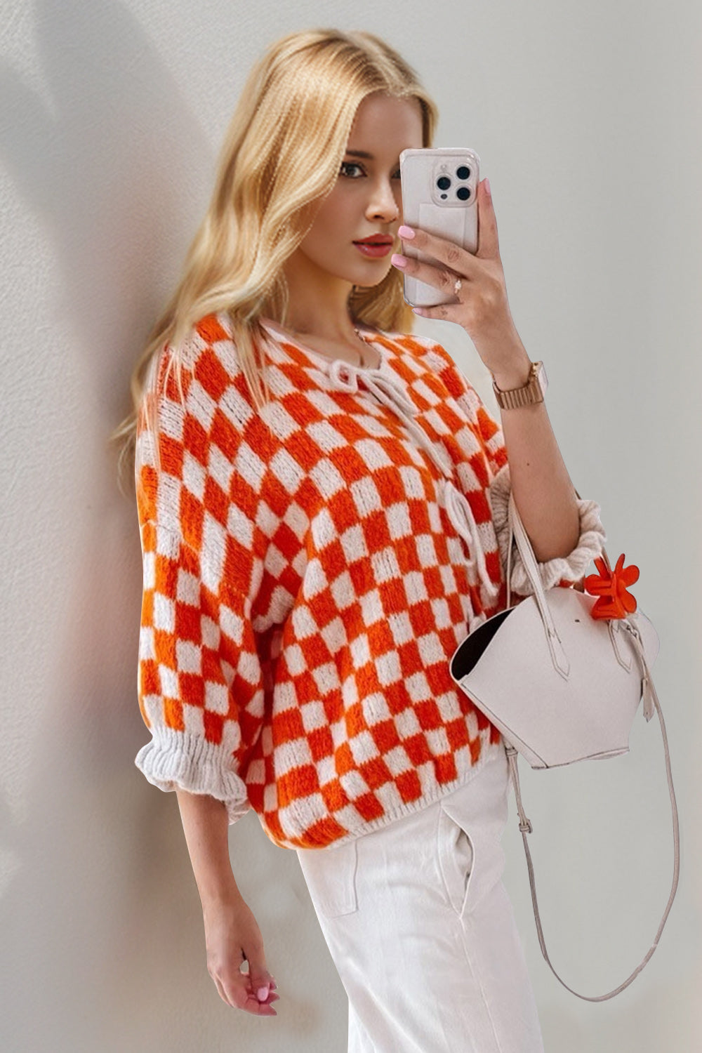 Double Take Tied Checkered Dropped Shoulder Flounce Sleeve Cardigan-TOPS / DRESSES-[Adult]-[Female]-2022 Online Blue Zone Planet