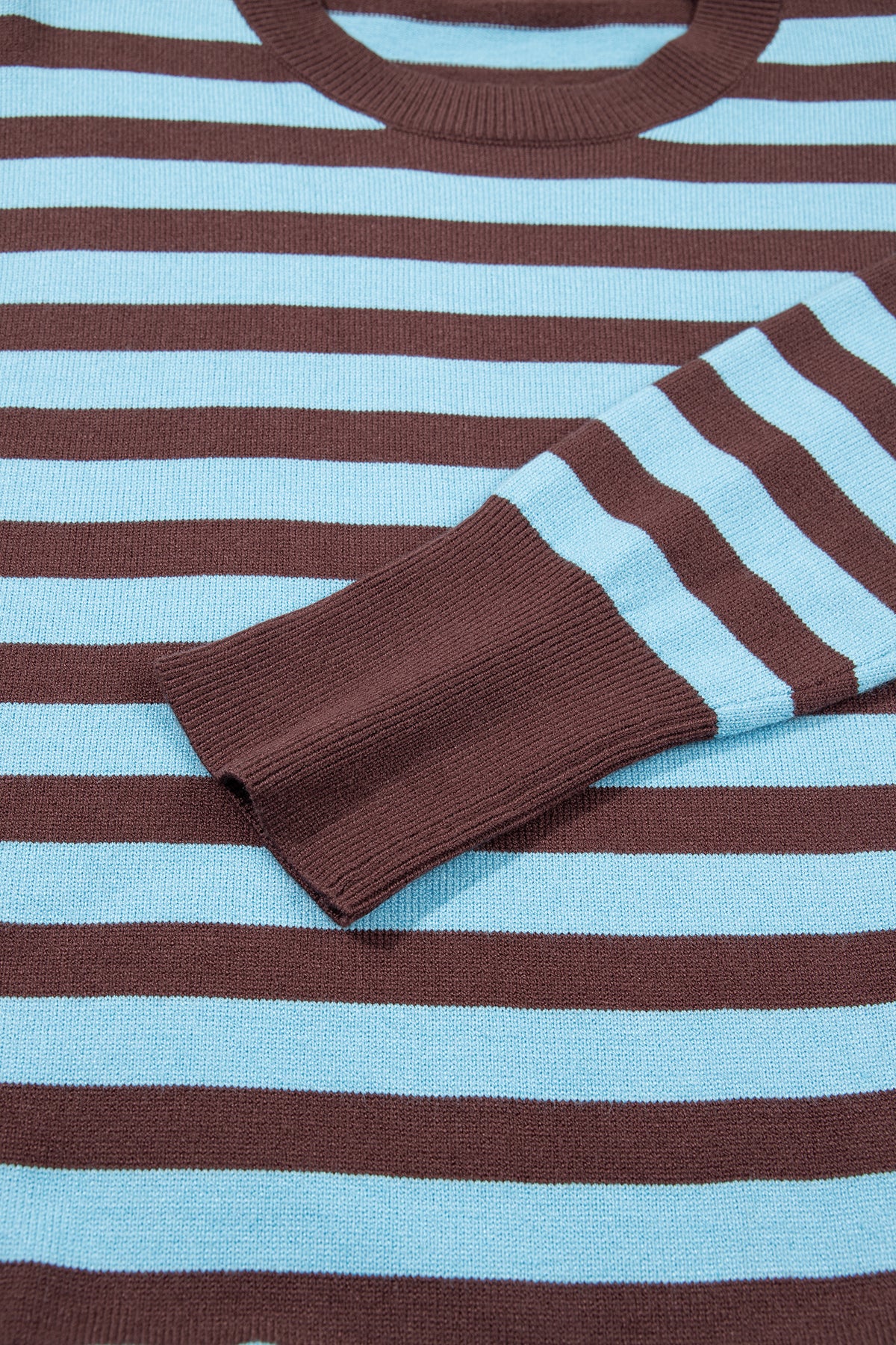 Brown Stripe Color Block Loose Crew Neck Cuffed Sweater-TOPS / DRESSES-[Adult]-[Female]-2022 Online Blue Zone Planet