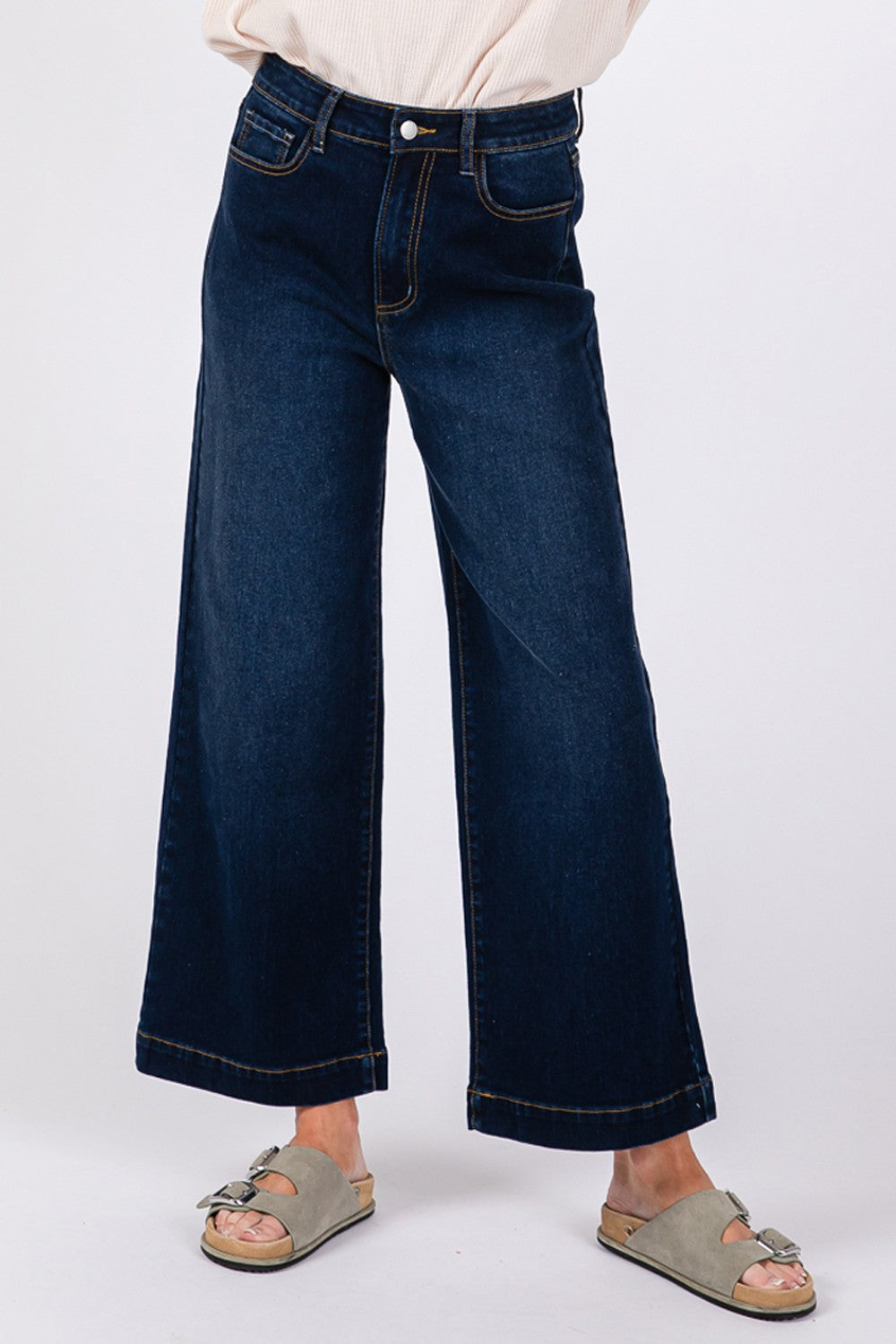 SAGE + FIG High Waist Wide Leg Jeans-BOTTOMS SIZES SMALL MEDIUM LARGE-[Adult]-[Female]-2022 Online Blue Zone Planet