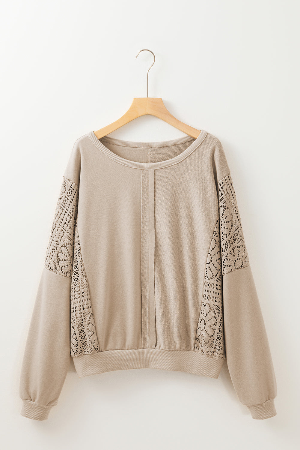 Parchment Knit Crochet Exposed Seam Ribbed Trim Sweatshirt-Tops/Sweatshirts & Hoodies-[Adult]-[Female]-2022 Online Blue Zone Planet