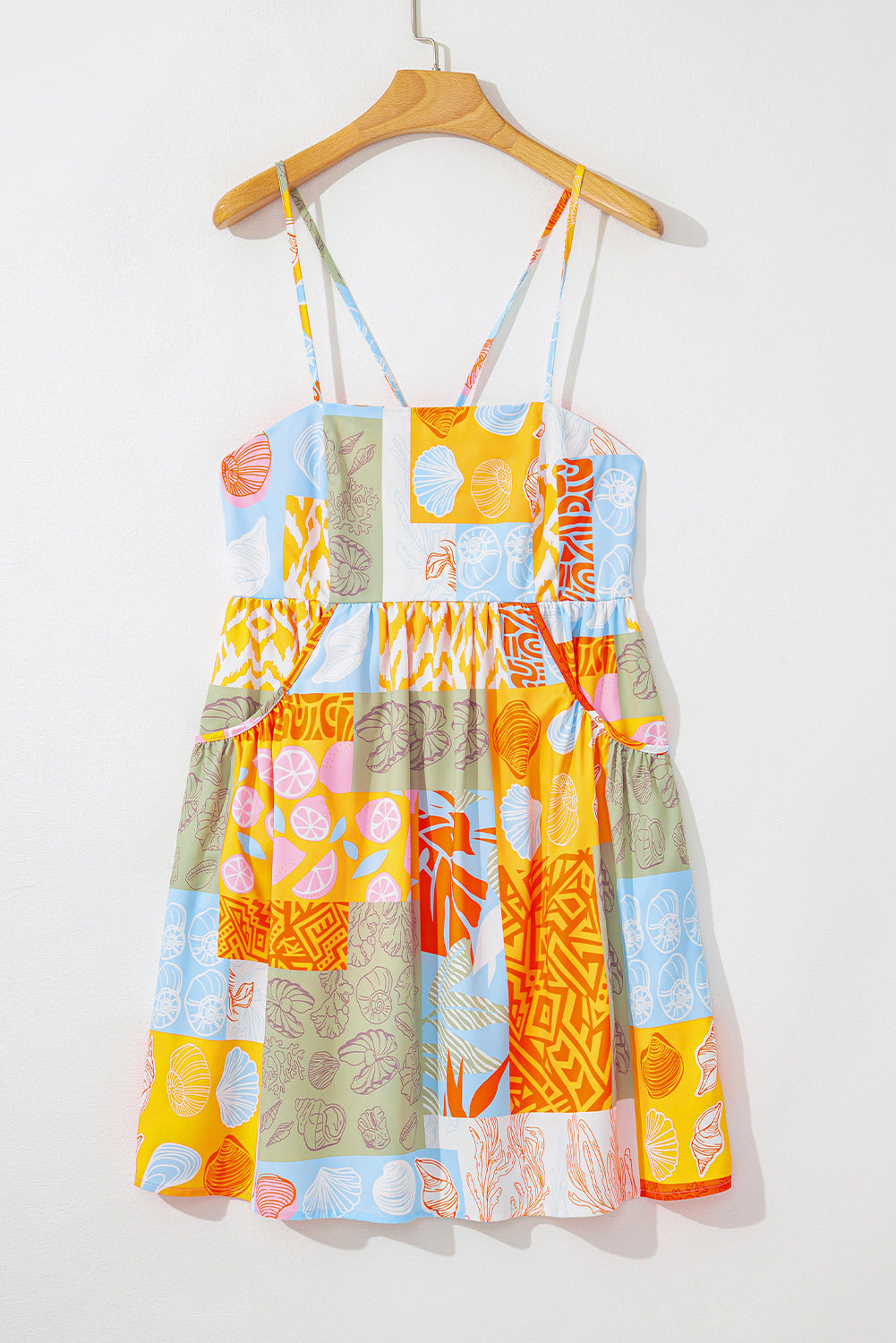 Orange Shell Print Patchwork Backless Flowy Dress-Short Dresses-[Adult]-[Female]-2022 Online Blue Zone Planet