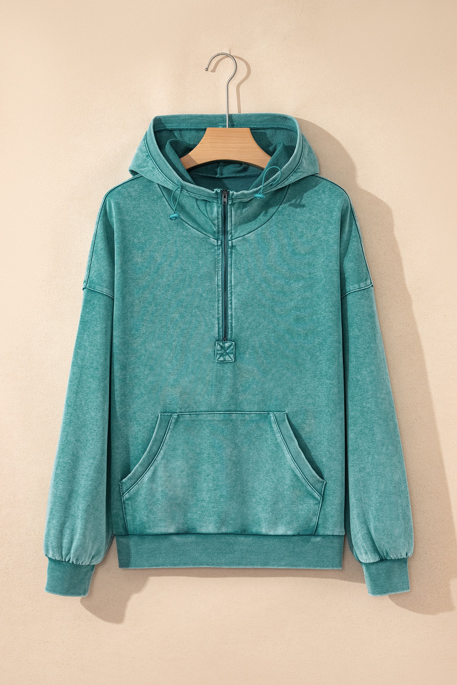 Canton Half Zip Kangaroo Pocket Mineral Wash Baggy Hoodie-Tops / Dresses-[Adult]-[Female]-2022 Online Blue Zone Planet