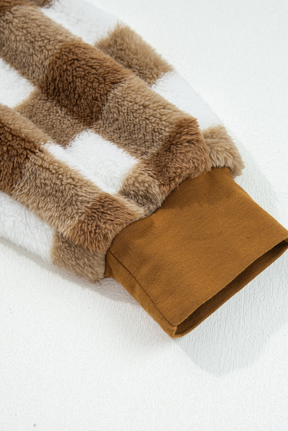 Brown Checkered Sherpa Loose Knit Cardigan With Pockets-Sweaters & Cardigans/Cardigans-[Adult]-[Female]-2022 Online Blue Zone Planet