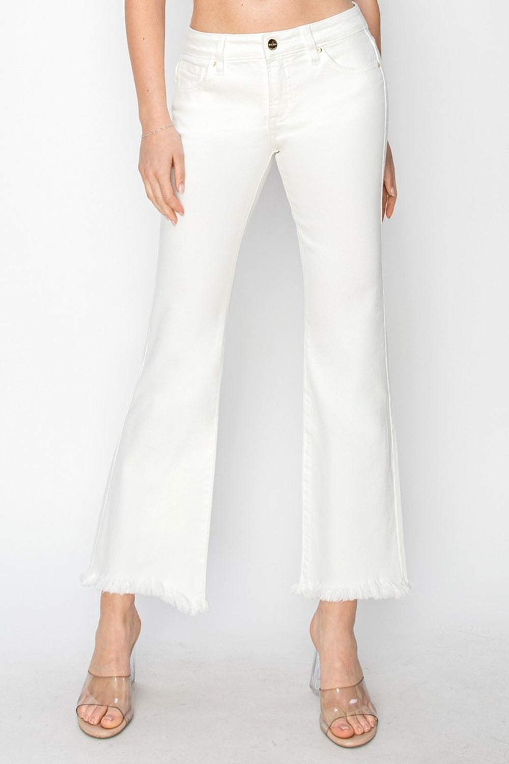 RISEN Full Size Tummy Control Crop Flare Step Hem Pants-BOTTOMS SIZES SMALL MEDIUM LARGE-[Adult]-[Female]-White-0(24)-2022 Online Blue Zone Planet