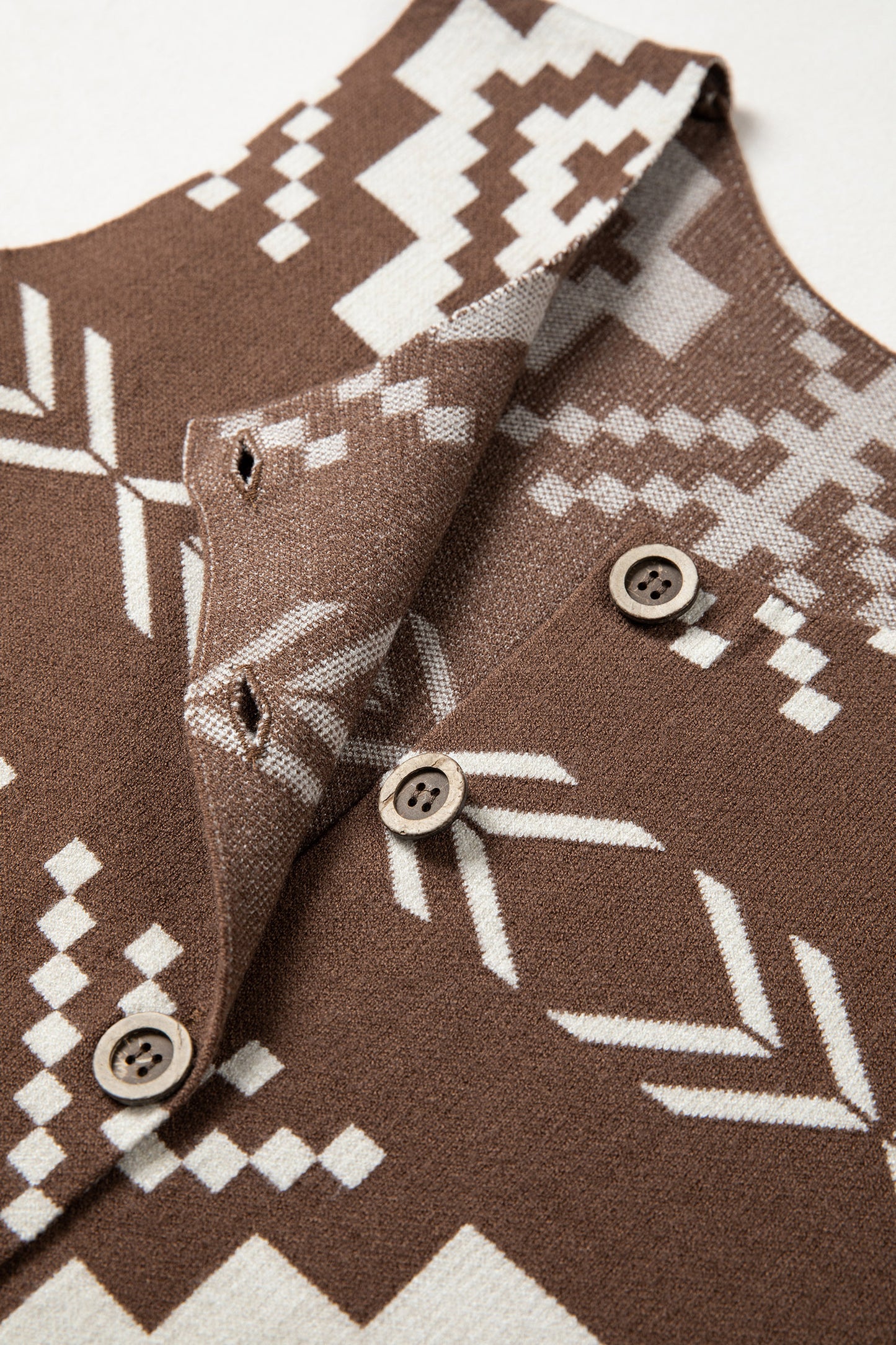 Brown Southwestern Aztec Button Square Neck Sweater Vest-Sweaters & Cardigans/Sweater Vests-[Adult]-[Female]-2022 Online Blue Zone Planet