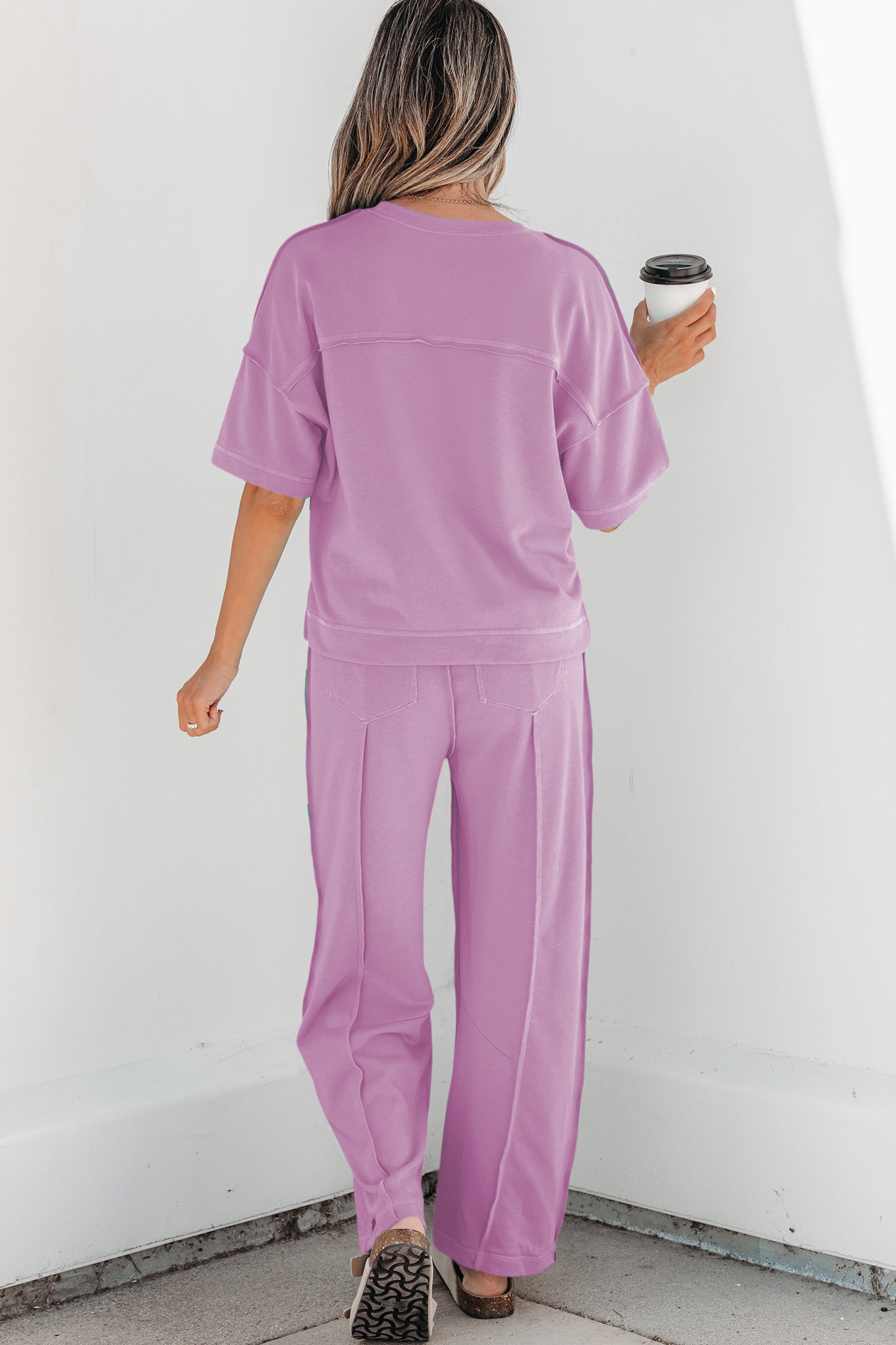 Sky Blue Drop Shoulder Boxy Tee and Barrel Pants Set-Two Piece Sets/Pant Sets-[Adult]-[Female]-2022 Online Blue Zone Planet