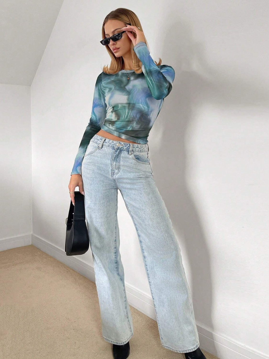 Tie-Dye Round Neck Long Sleeve T-Shirt-TOPS / DRESSES-[Adult]-[Female]-2022 Online Blue Zone Planet