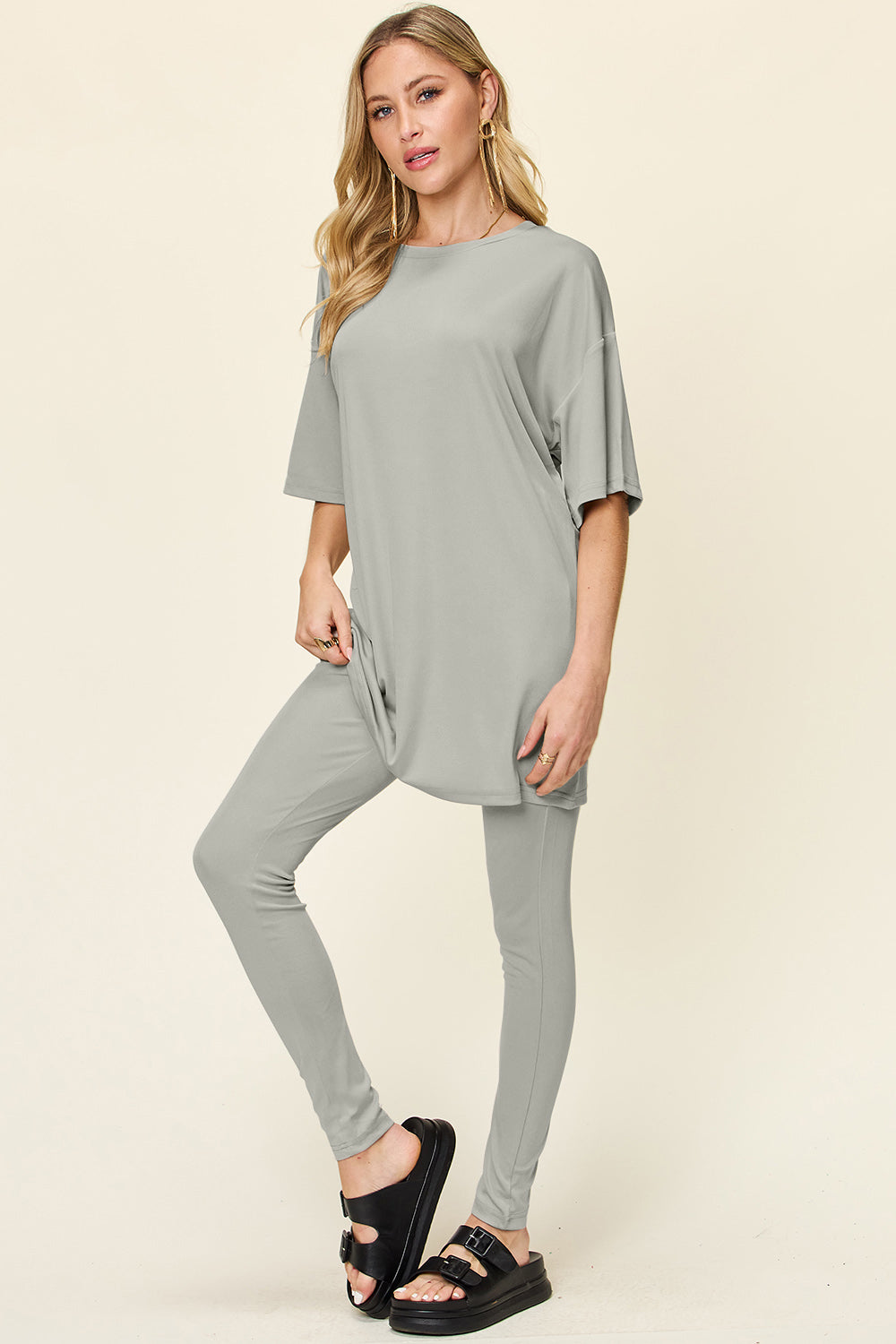 Double Take Full Size Round Neck Dropped Shoulder T-Shirt and Leggings Set-TOPS / DRESSES-[Adult]-[Female]-2022 Online Blue Zone Planet