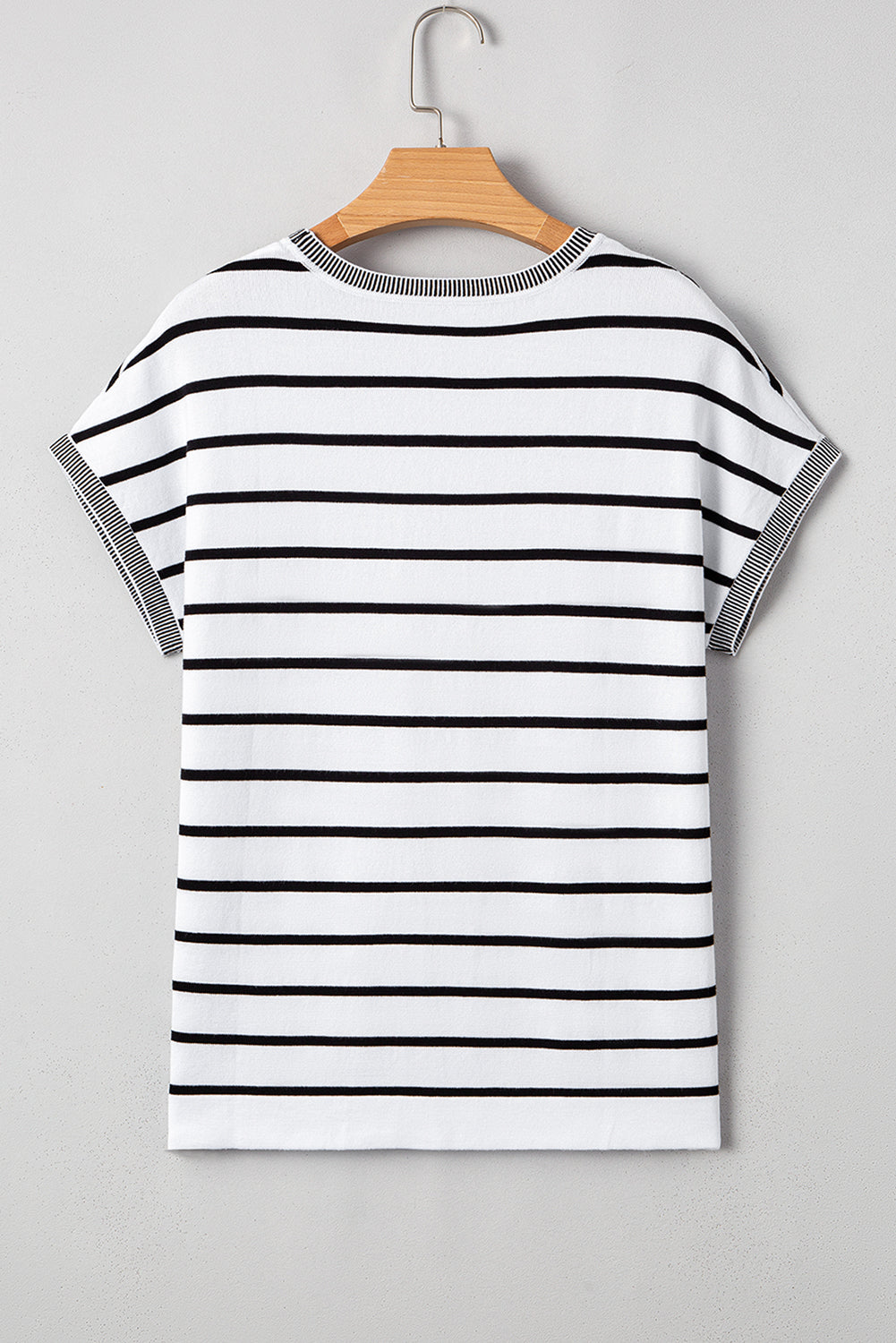 White Stripe Knitted Bat Sleeve T Shirt-Sweaters & Cardigans/Short Sleeve Sweaters-[Adult]-[Female]-2022 Online Blue Zone Planet