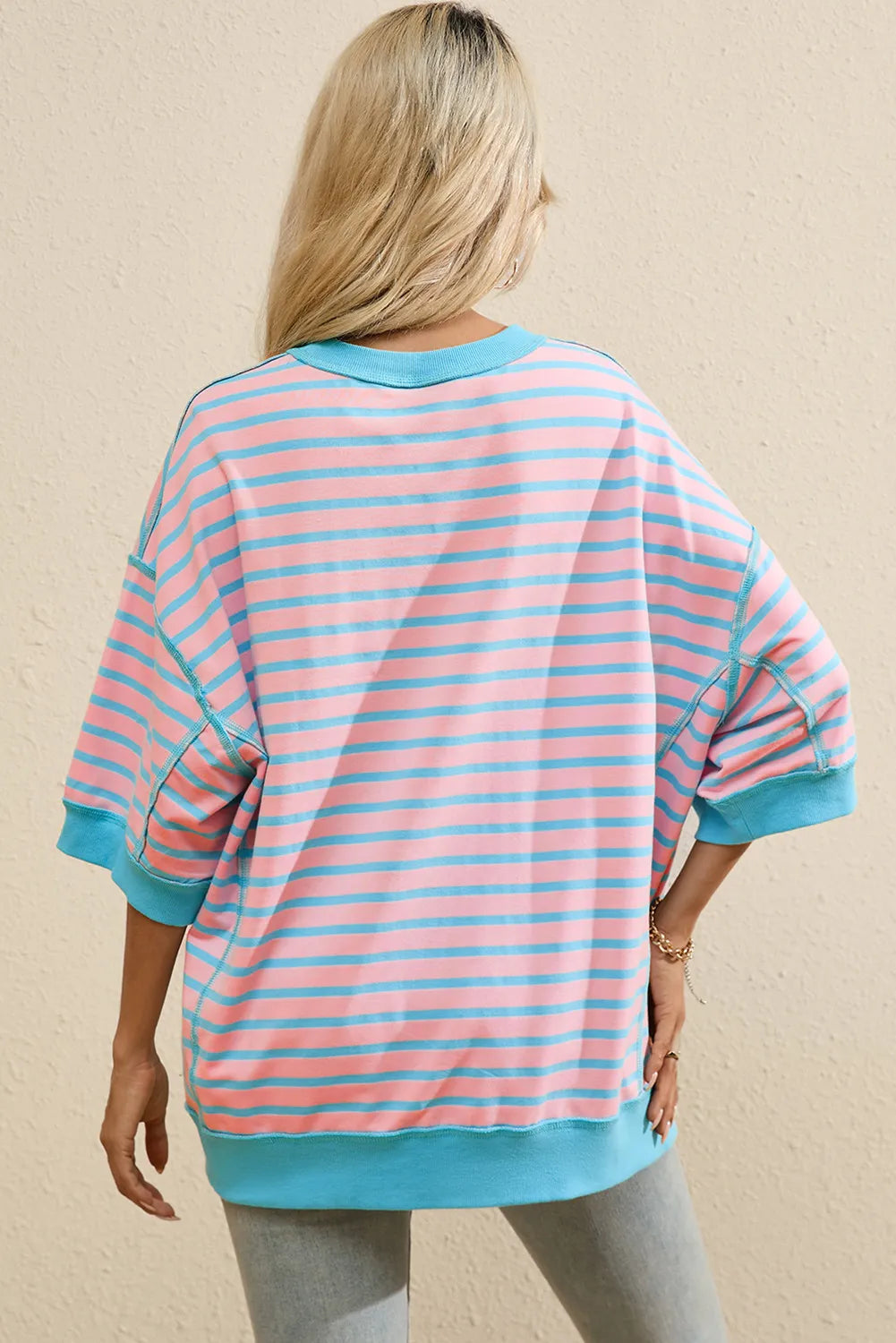 Blue Zone Planet | Boots Striped Round Neck Half Sleeve T-Shirt-TOPS / DRESSES-[Adult]-[Female]-2022 Online Blue Zone Planet