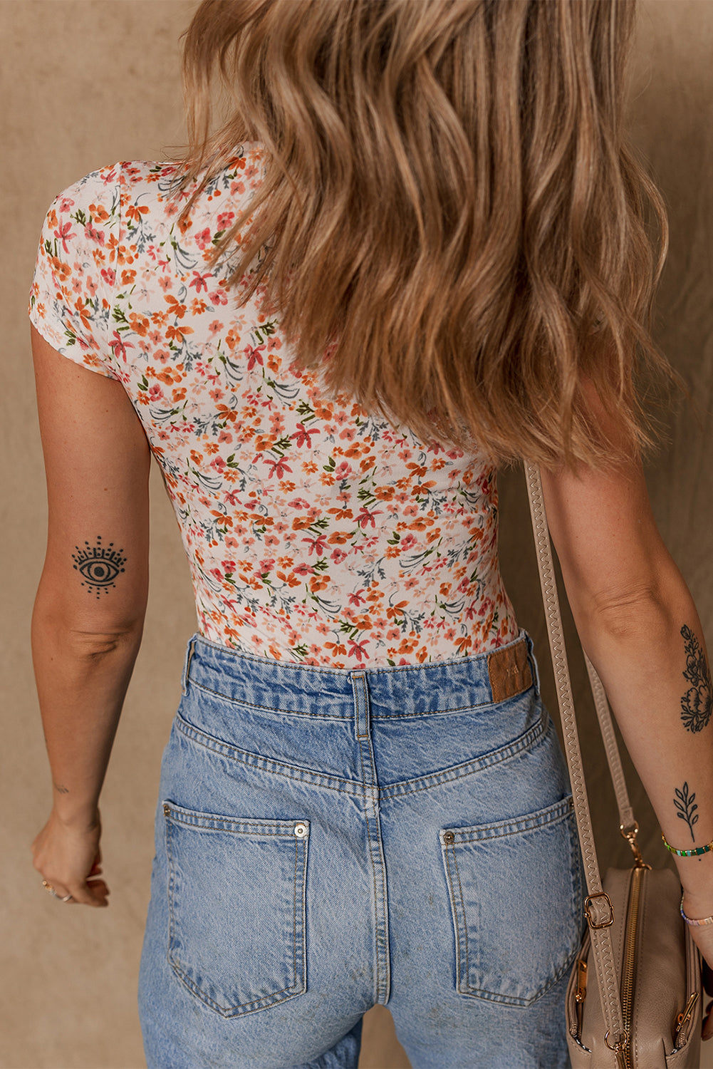 Orange Short Sleeve Floral Ruched Sweetheart Bodysuit-Tops/Bodysuits-[Adult]-[Female]-2022 Online Blue Zone Planet